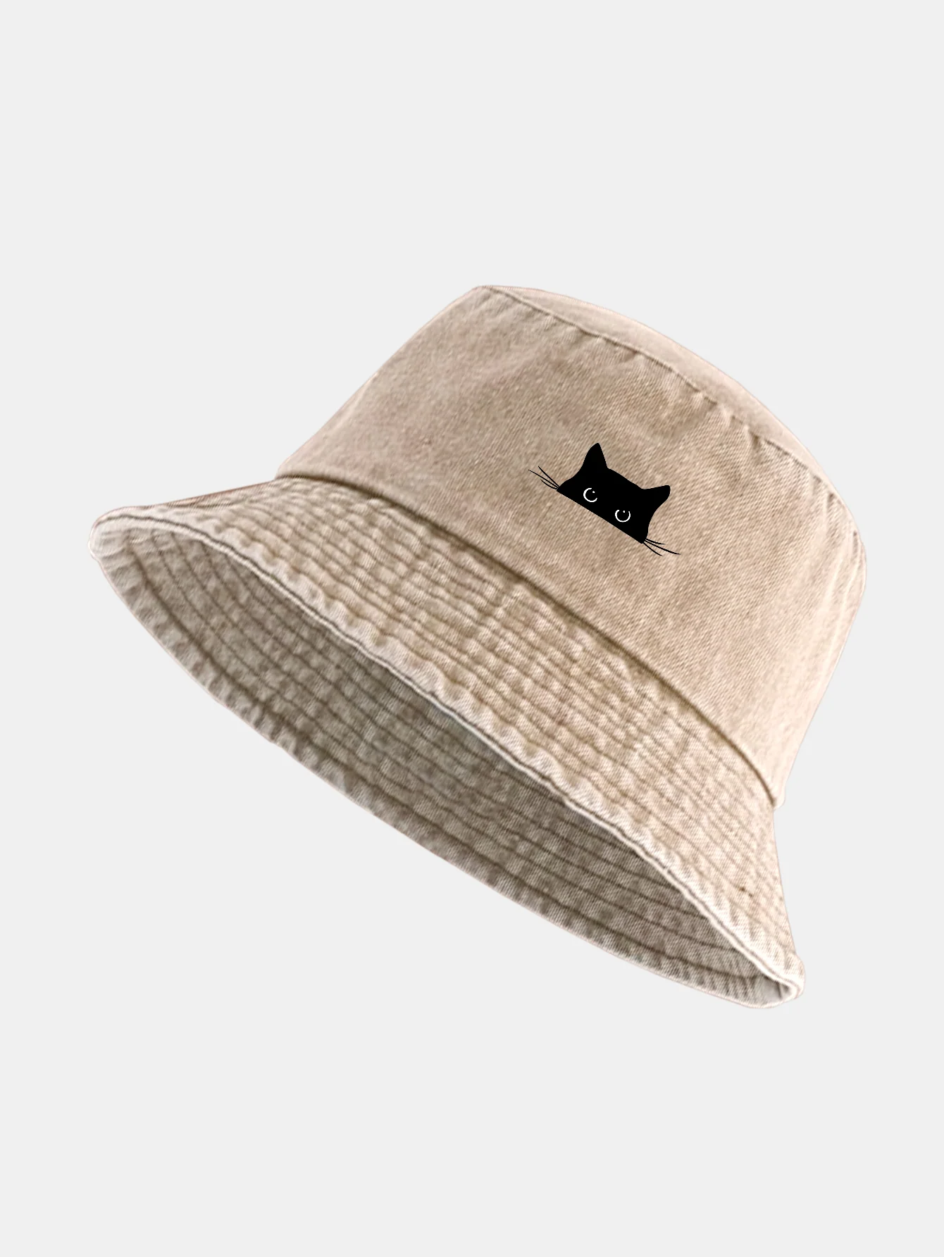 Black Cat Print Washed Distressed Bucket Hat - Image 13