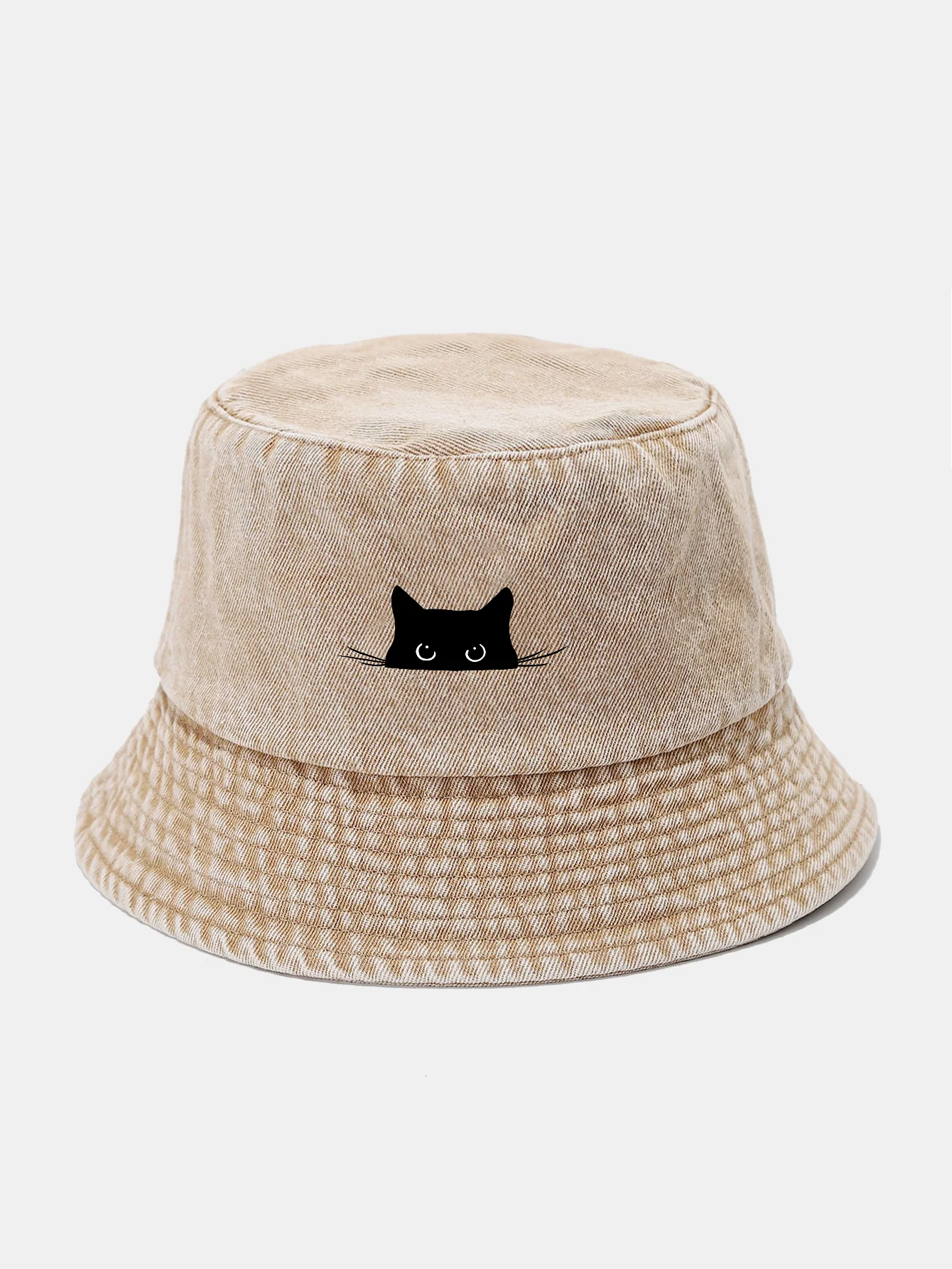 Black Cat Print Washed Distressed Bucket Hat - Image 14