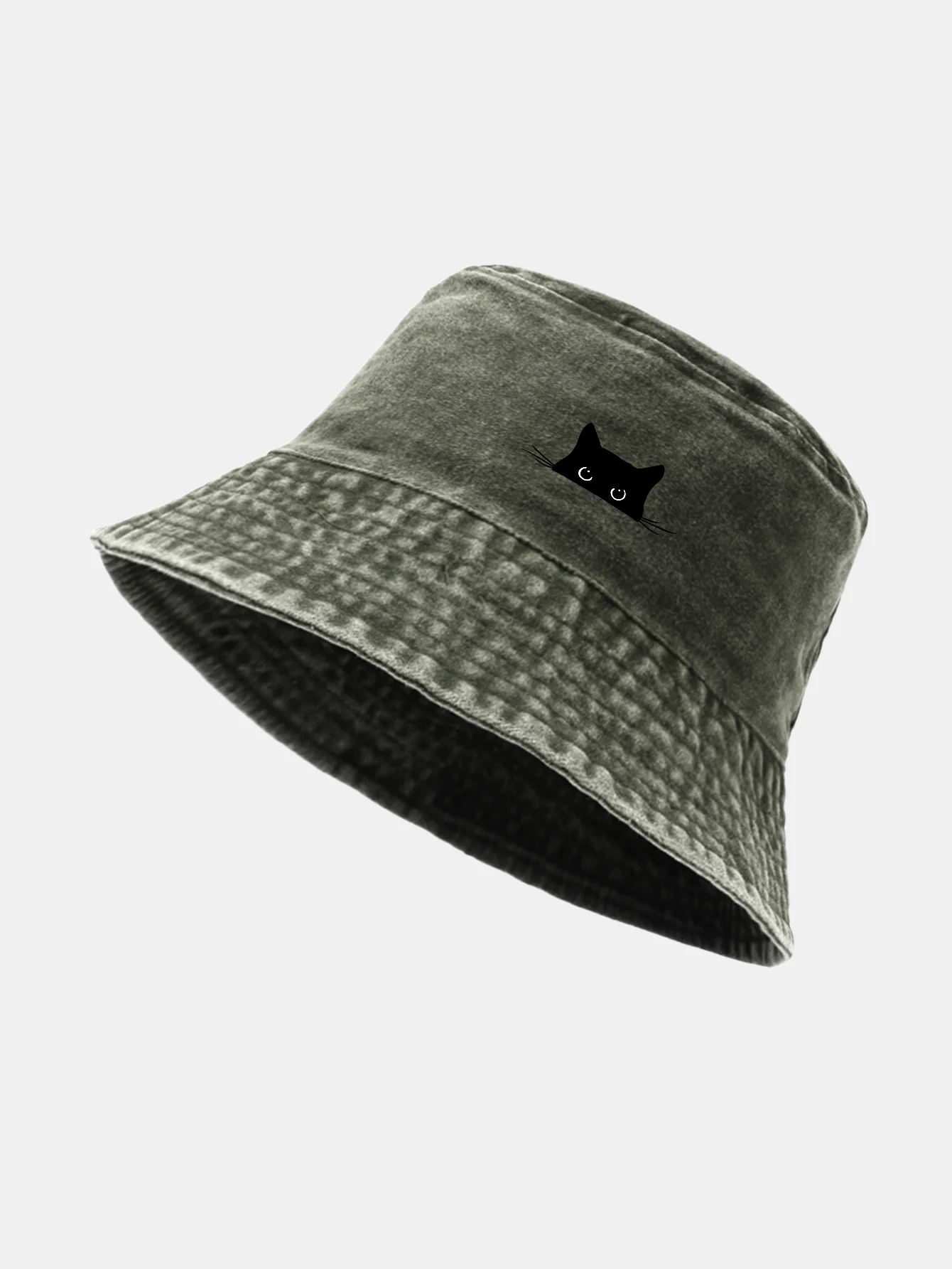 Black Cat Print Washed Distressed Bucket Hat - Image 15