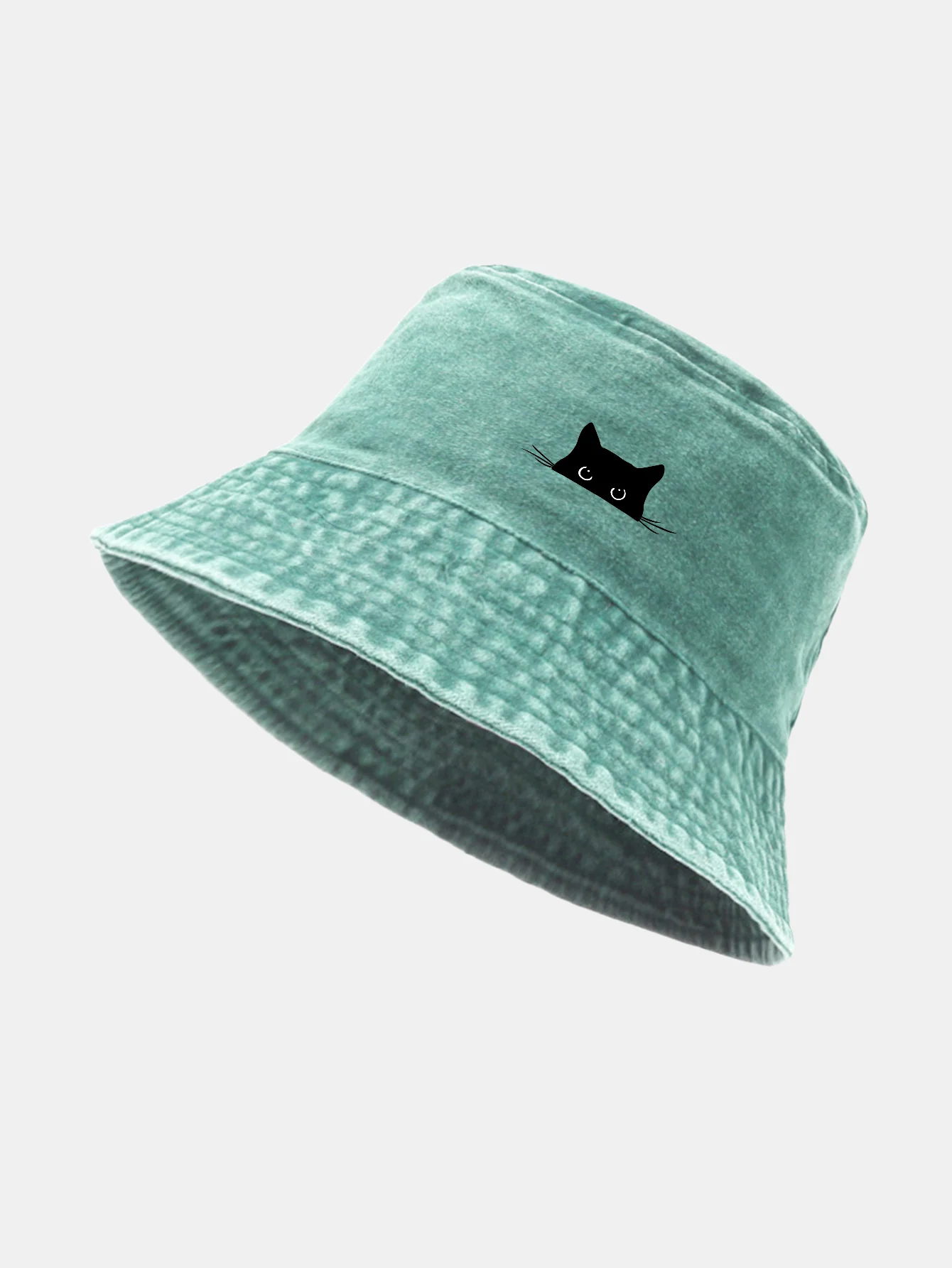 Black Cat Print Washed Distressed Bucket Hat - Image 17