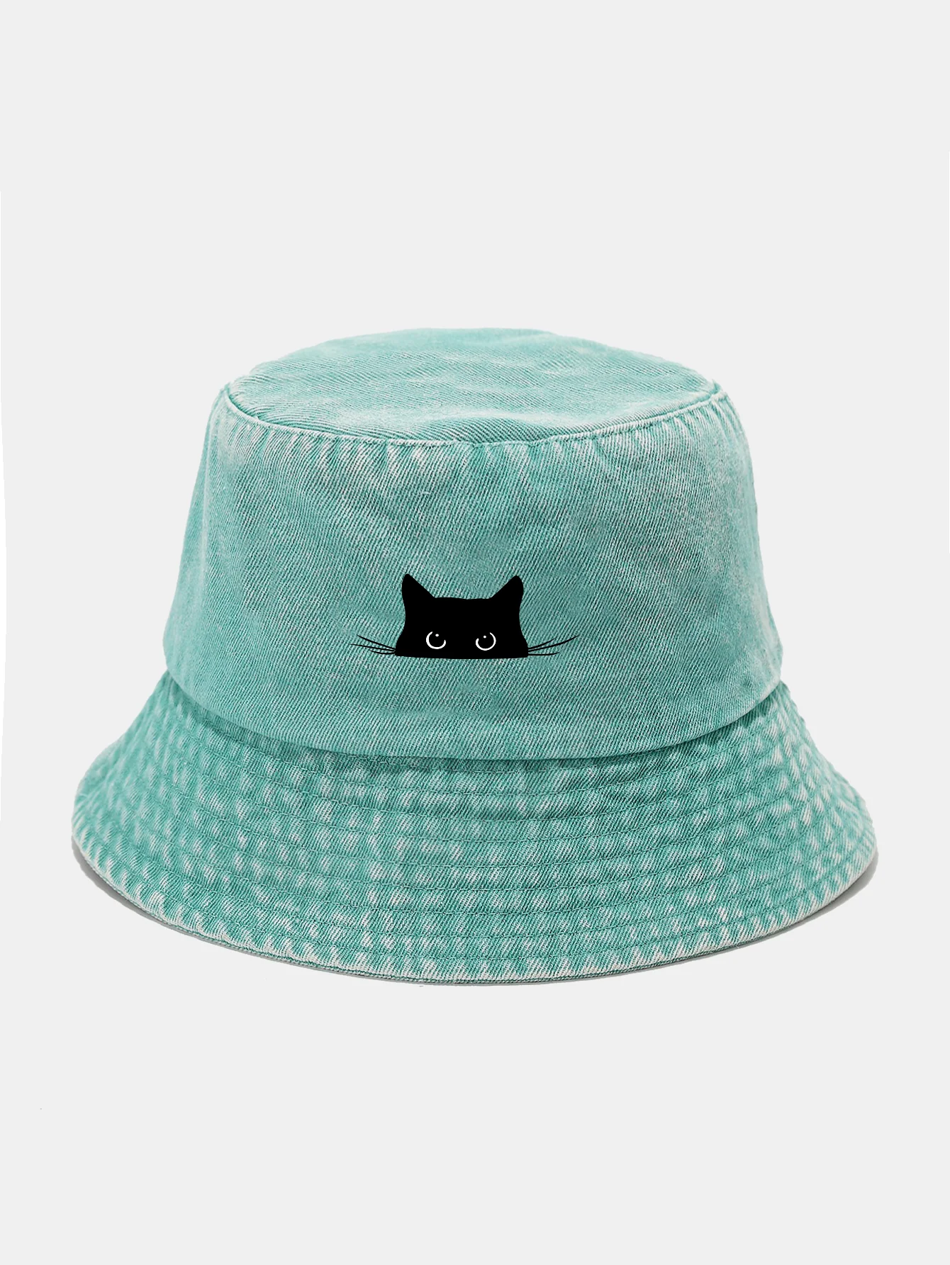 Black Cat Print Washed Distressed Bucket Hat - Image 18