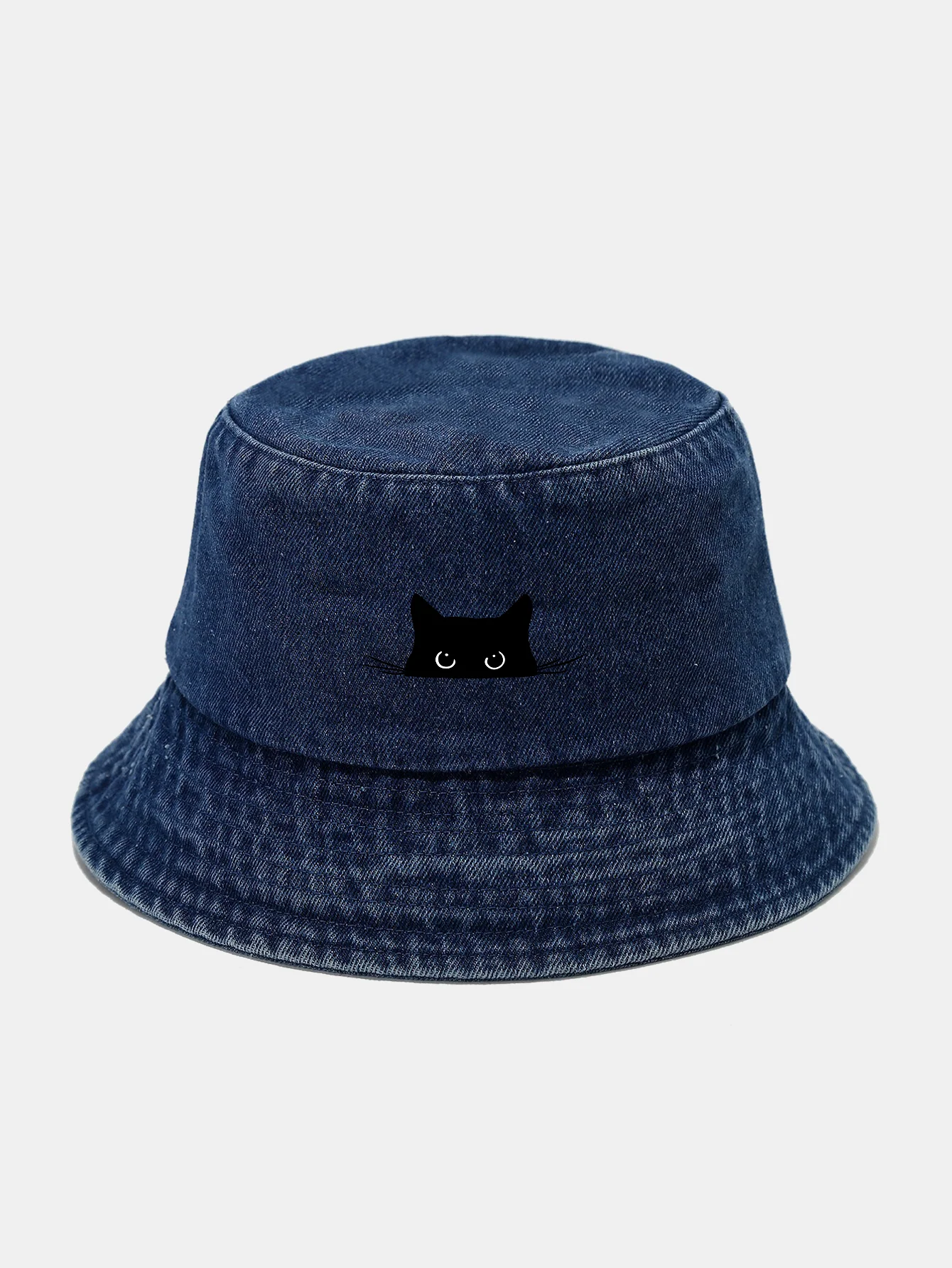 Black Cat Print Washed Distressed Bucket Hat - Image 2