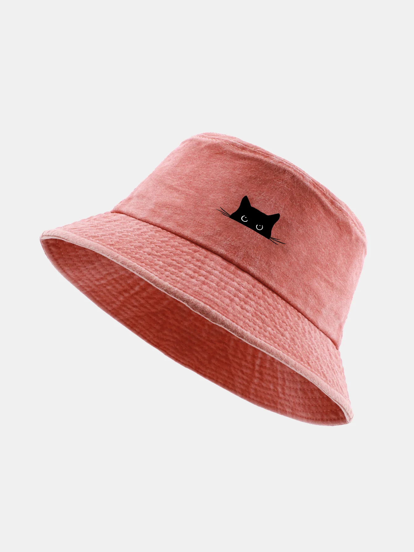 Black Cat Print Washed Distressed Bucket Hat - Image 7