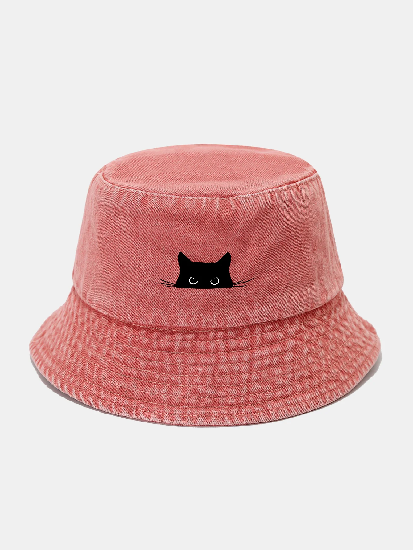 Black Cat Print Washed Distressed Bucket Hat - Image 8