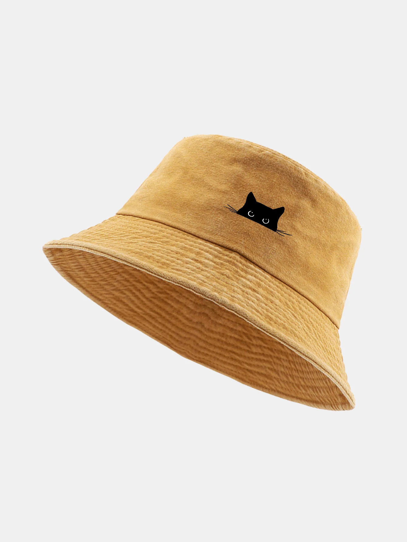 Black Cat Print Washed Distressed Bucket Hat - Image 9
