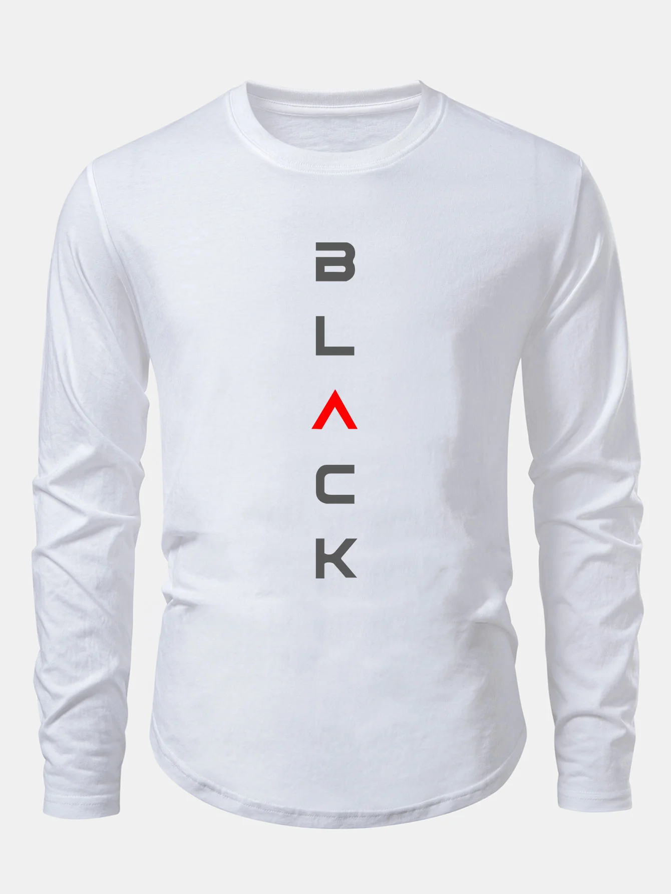 Schwarzes bedrucktes Baumwoll-T-Shirt mit abgerundetem Saum - Image 3