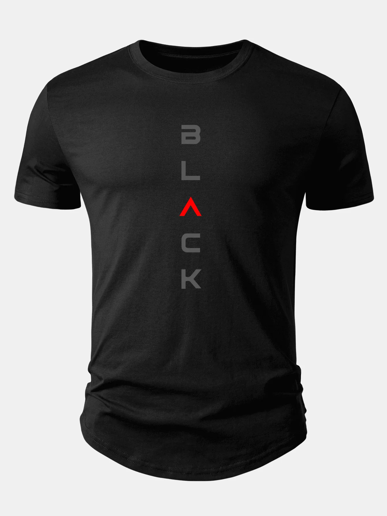 Black Print Cotton Arc Hem T-Shirt