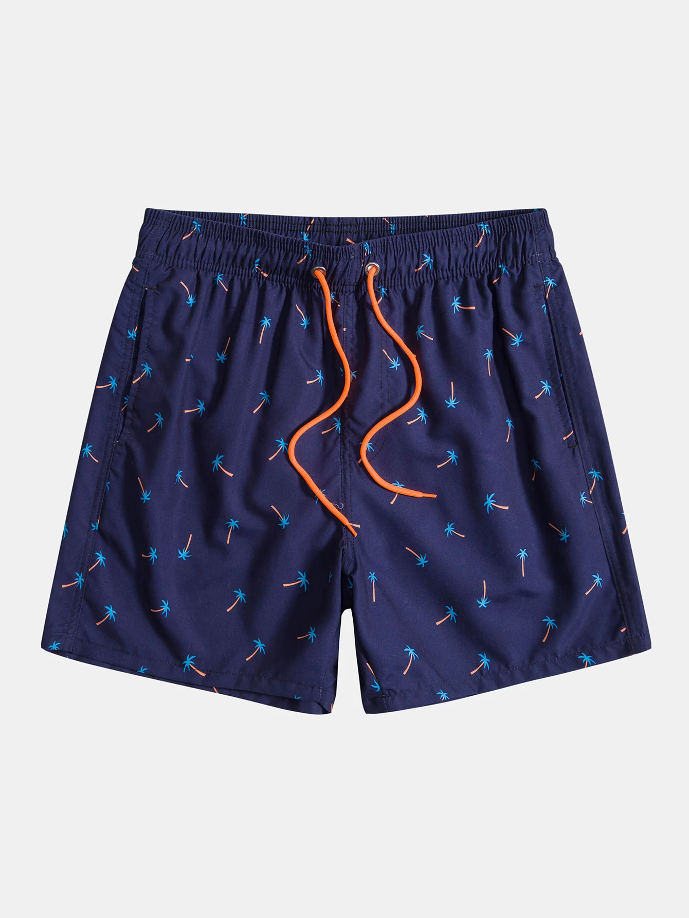 Blaue Palmenbaum-Print Leinenlook Baumwollhemd mit Knöpfen & Badehose - Image 6