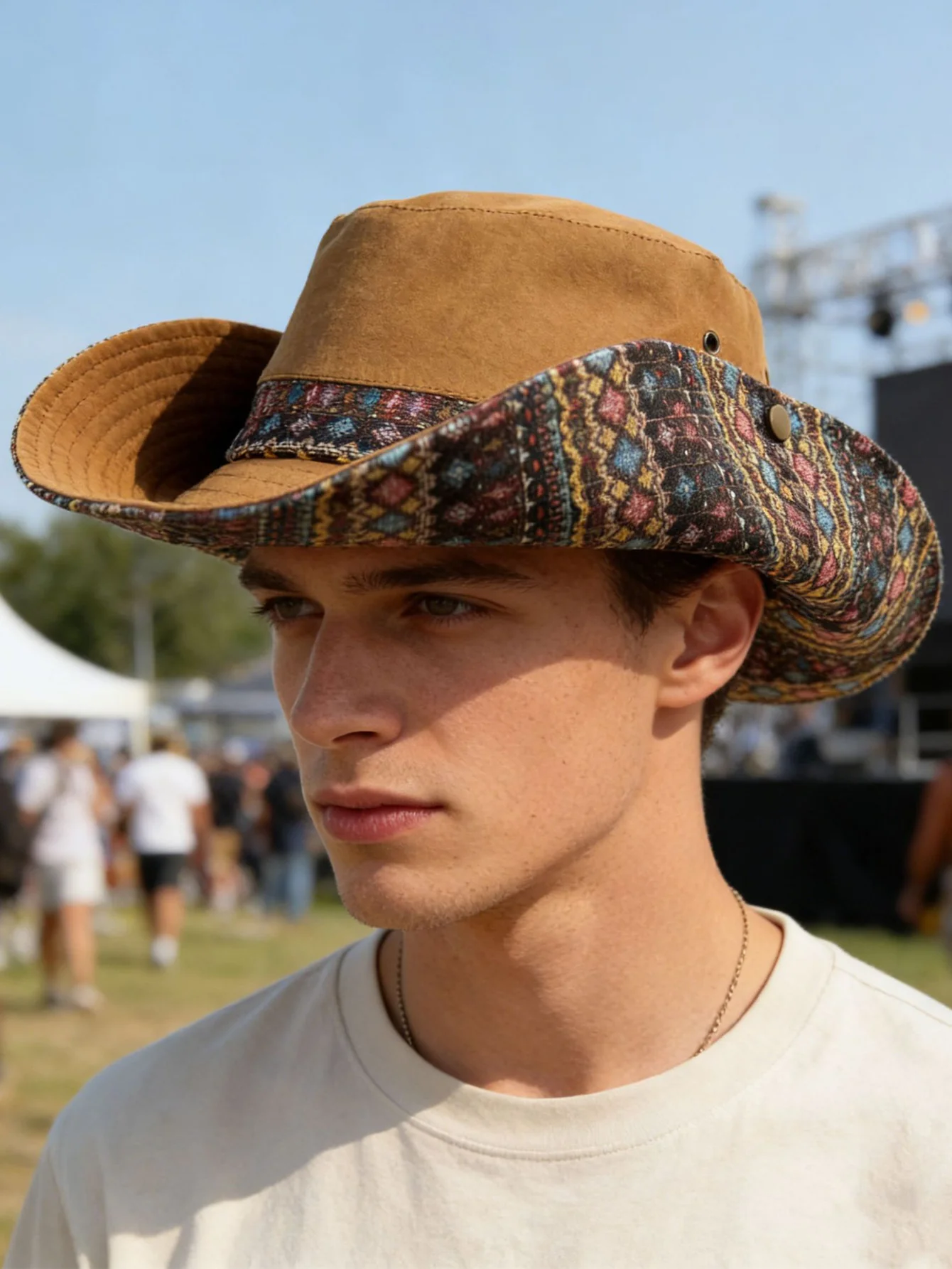Bohemian-Style Embroidered Sun Hat - Ideal For Music Festivals And Outdoor Wear - Image 7