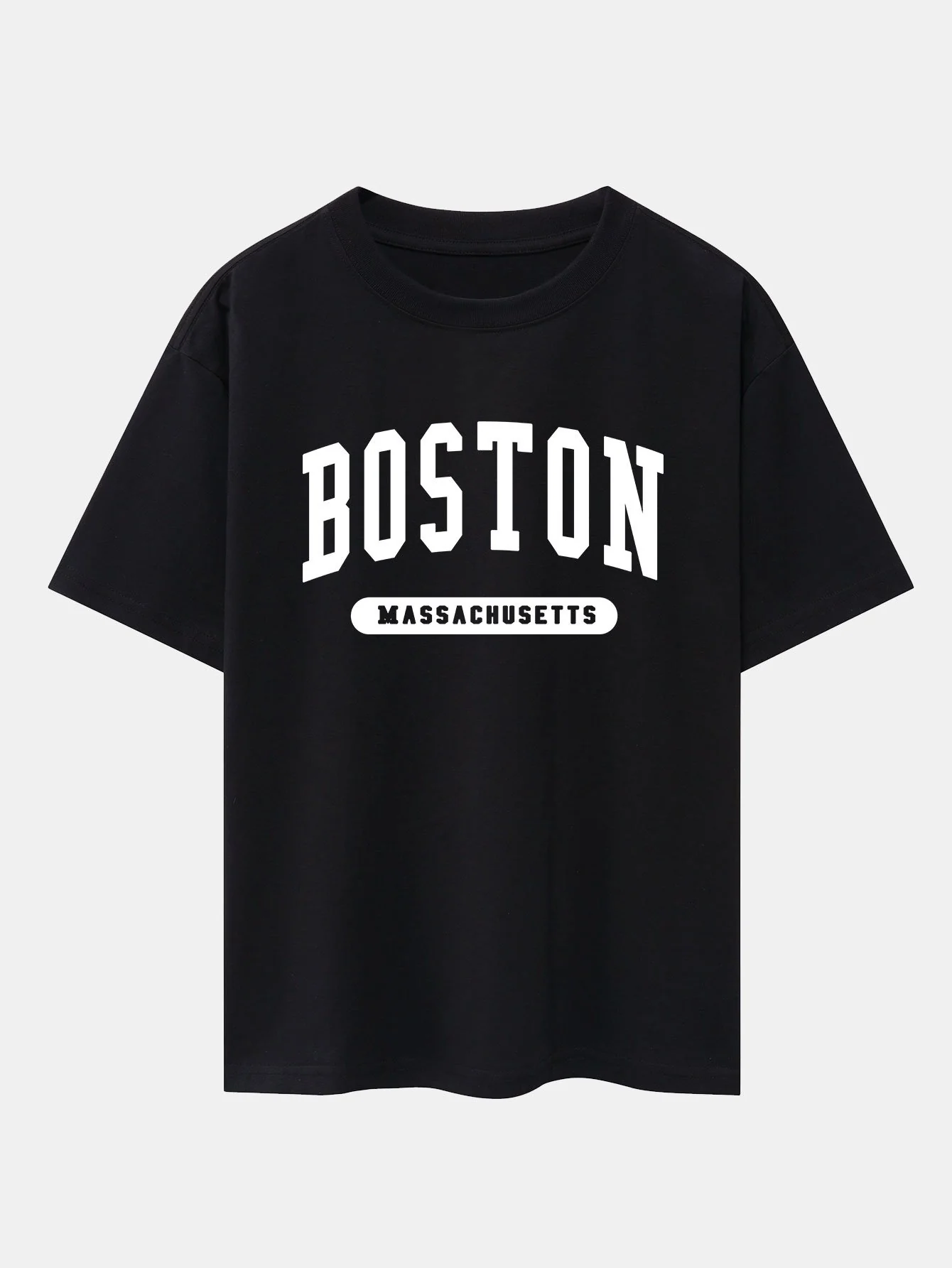Boston Slogan Print Drop Shoulder Oversize T-Shirt - Image 3