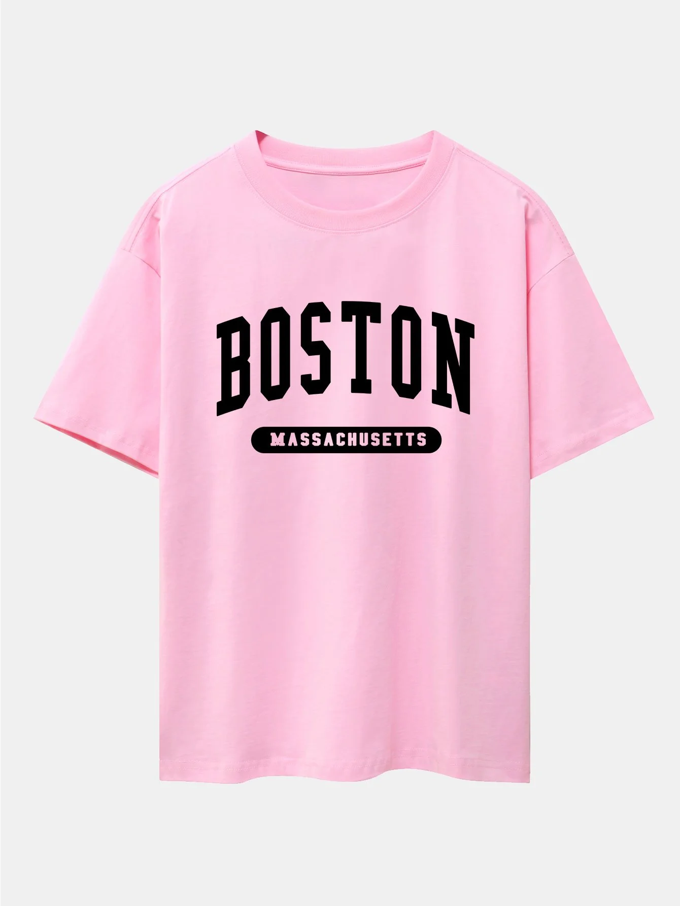Boston Slogan Print Drop Shoulder Oversize T-Shirt - Image 6