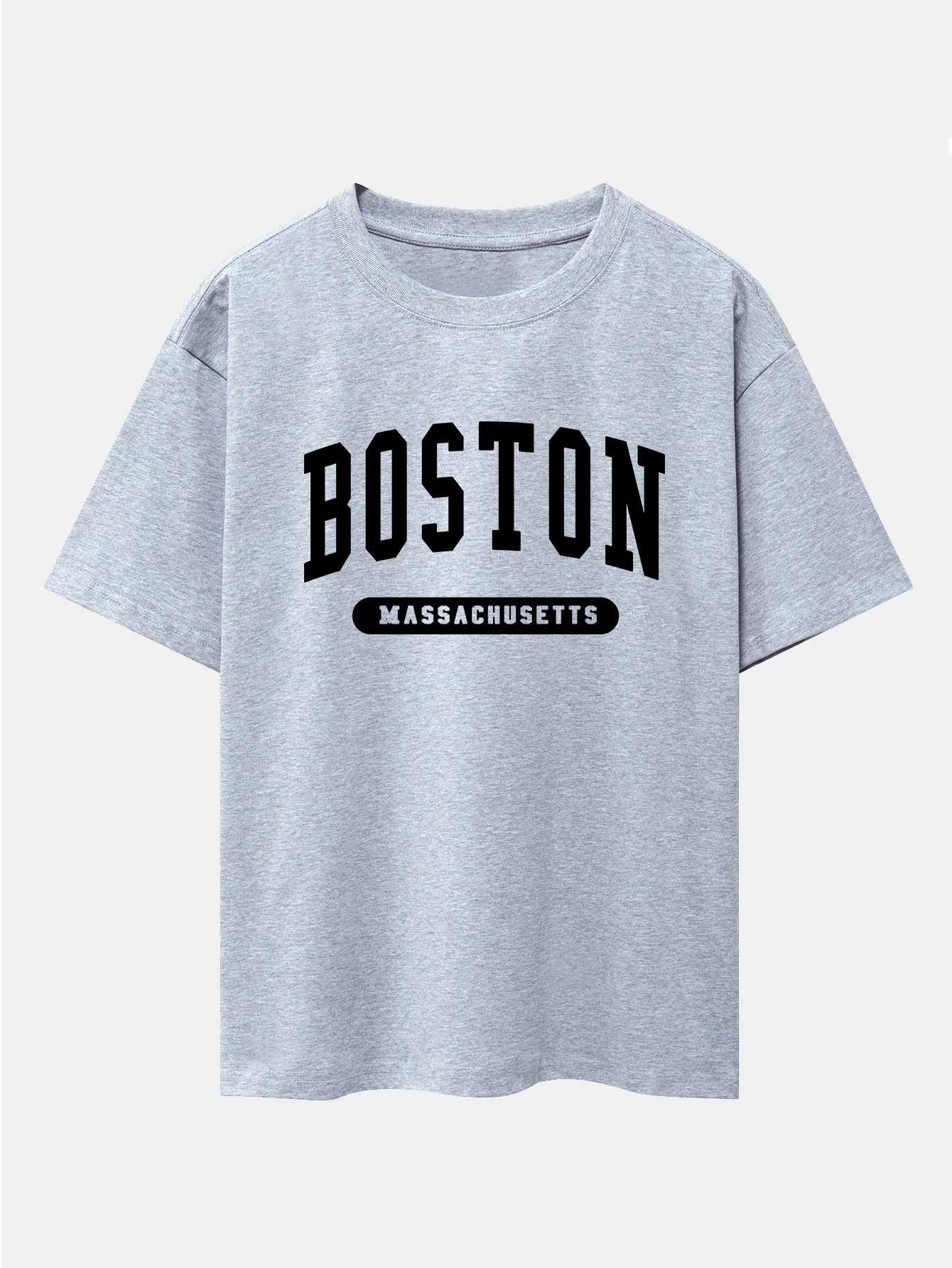 Boston Slogan Print Drop Shoulder Oversize T-Shirt - Image 7