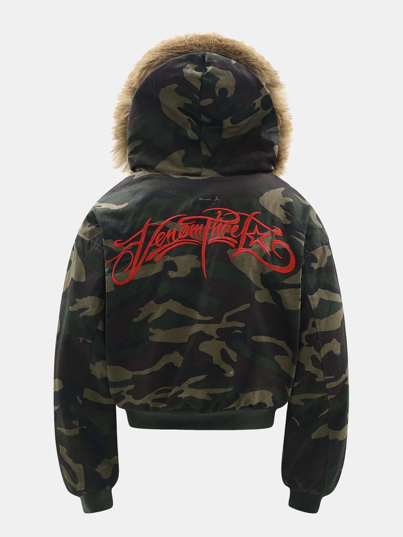 Boxy Tarnmuster Kunstpelzkragen Kapuzenjacke - Image 2