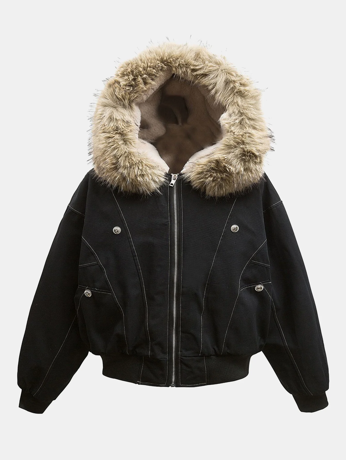 Boxy Kunstpelzkragen Kapuzenjacke - Image 3