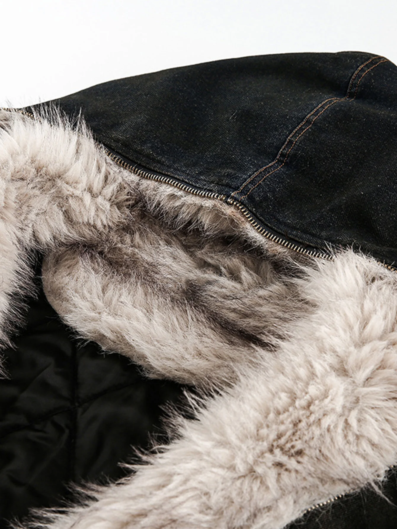 Boxy Kunstpelzkragen Gewaschene Denim Kapuzenjacke - Image 7