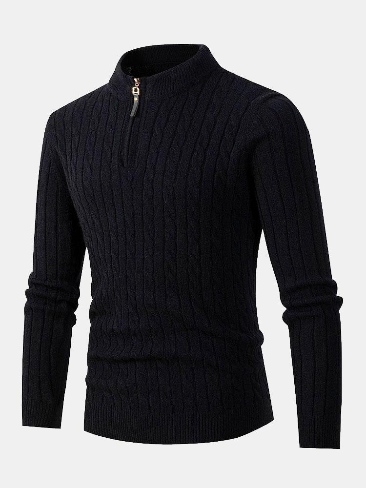 Geflochtener Stehkragen Viertel-Reißverschluss Pullover - Image 2