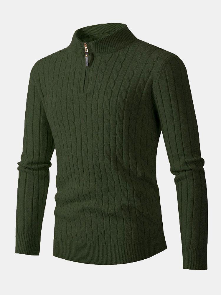 Geflochtener Stehkragen Viertel-Reißverschluss Pullover - Image 3