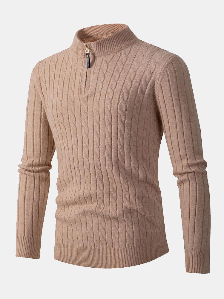 Geflochtener Stehkragen Viertel-Reißverschluss Pullover - Image 4