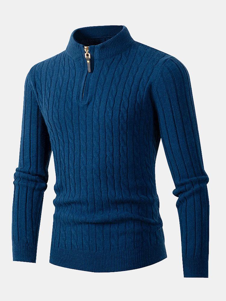 Geflochtener Stehkragen Viertel-Reißverschluss Pullover - Image 5