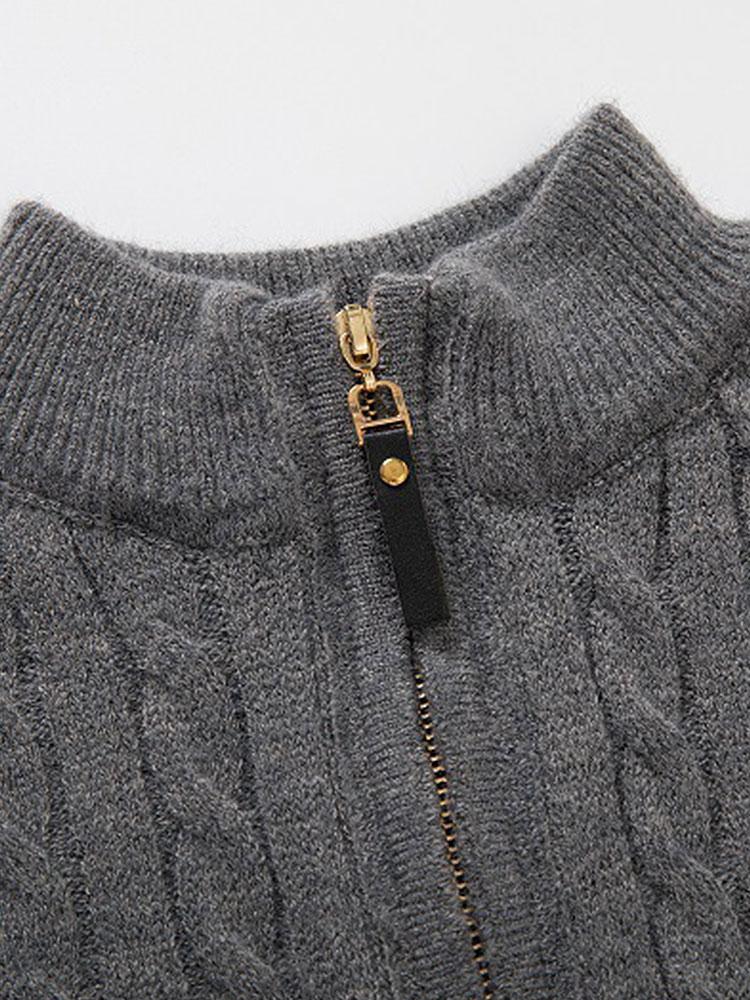 Geflochtener Stehkragen Viertel-Reißverschluss Pullover - Image 7