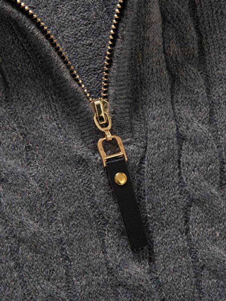 Geflochtener Stehkragen Viertel-Reißverschluss Pullover - Image 8