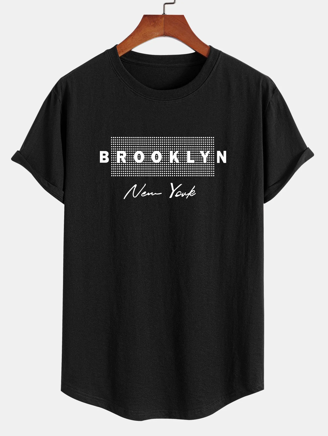 Brooklyn New York Punktdruck Baumwolle Bogen Saum T-Shirt - Image 3