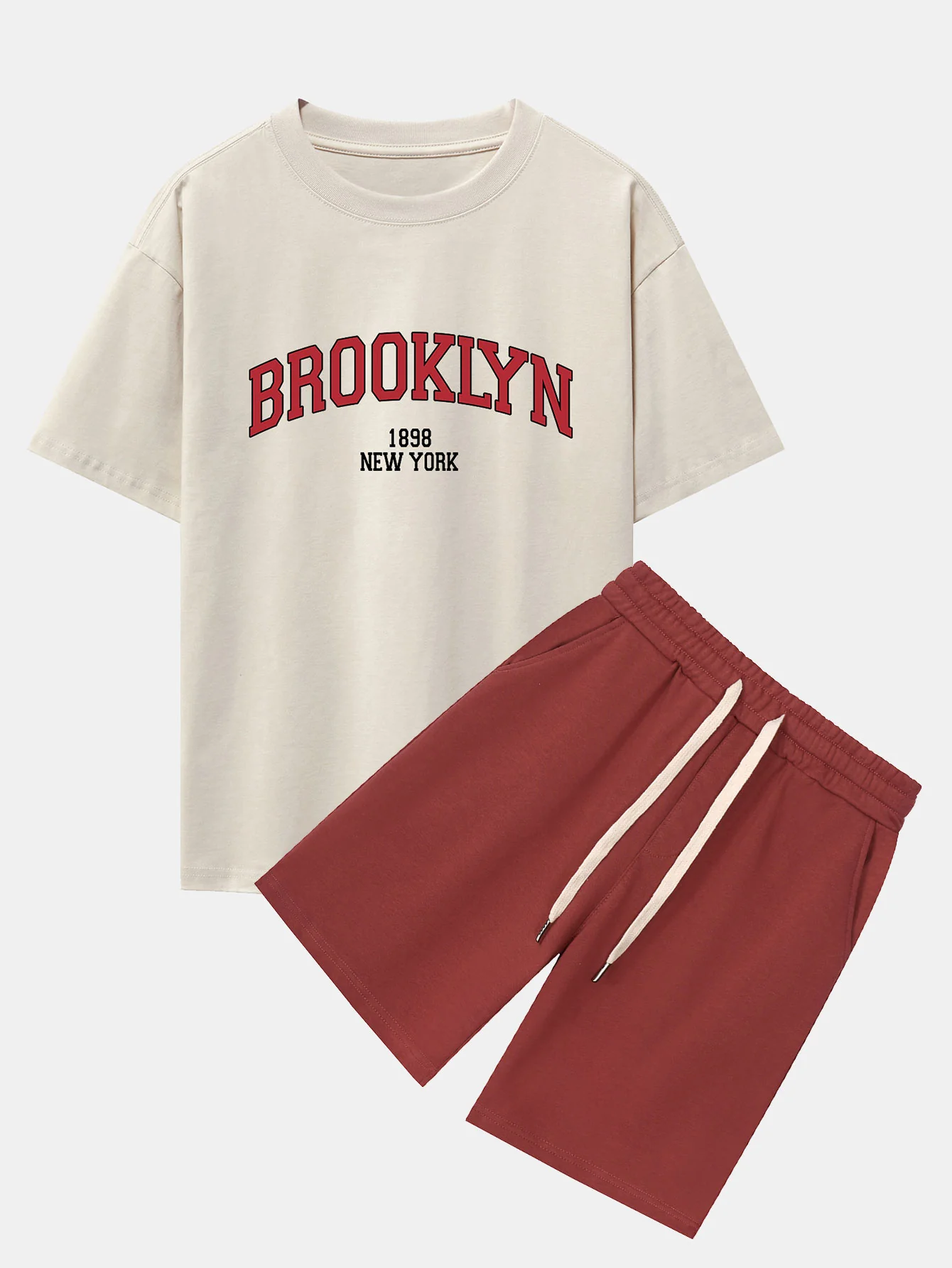 Brooklyn Print Drop Shoulder Oversize T-Shirt & Jersey Shorts - Image 2