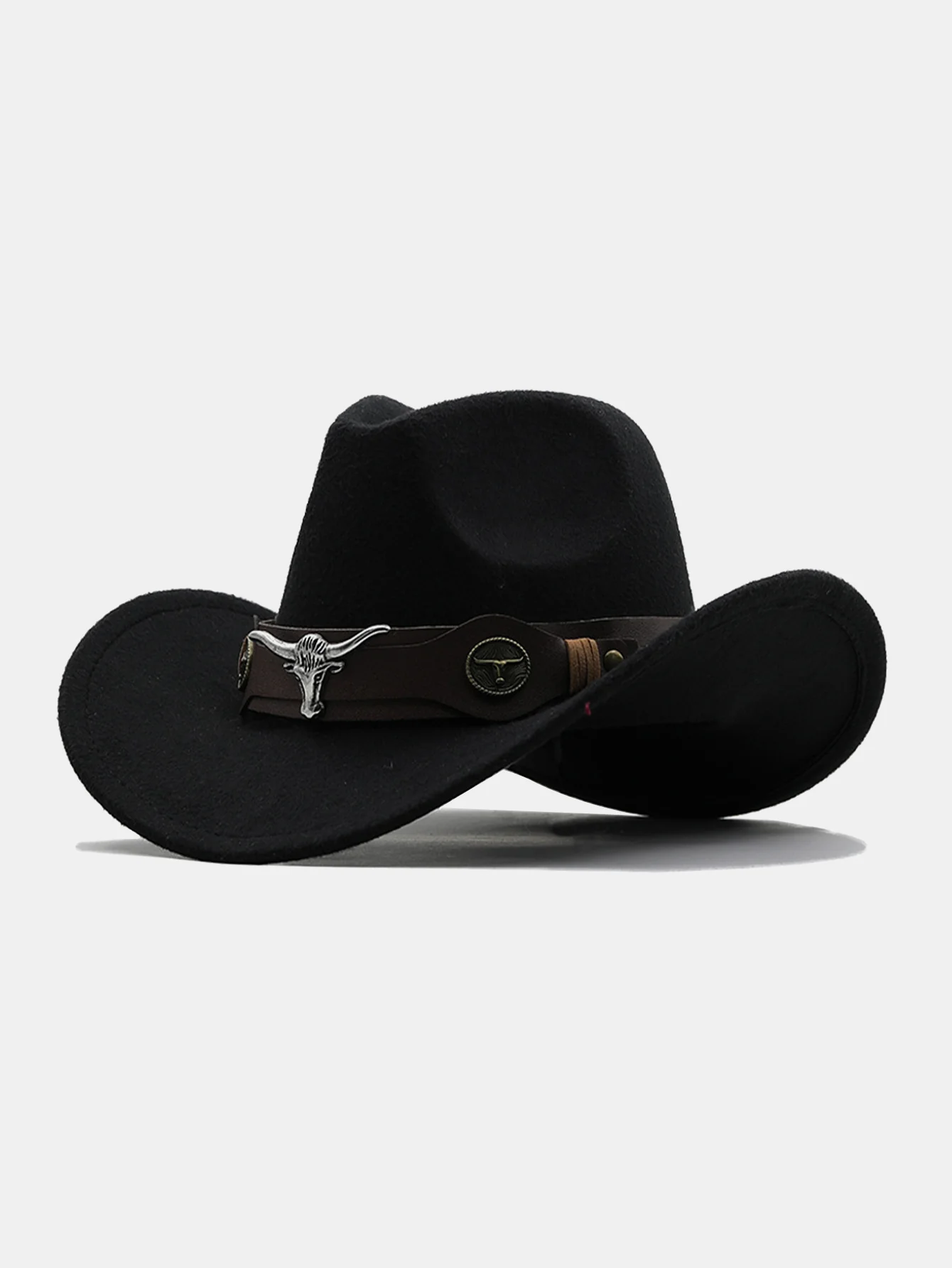 Mit Stier geschmückter Boho-Filz-Cowboyhut