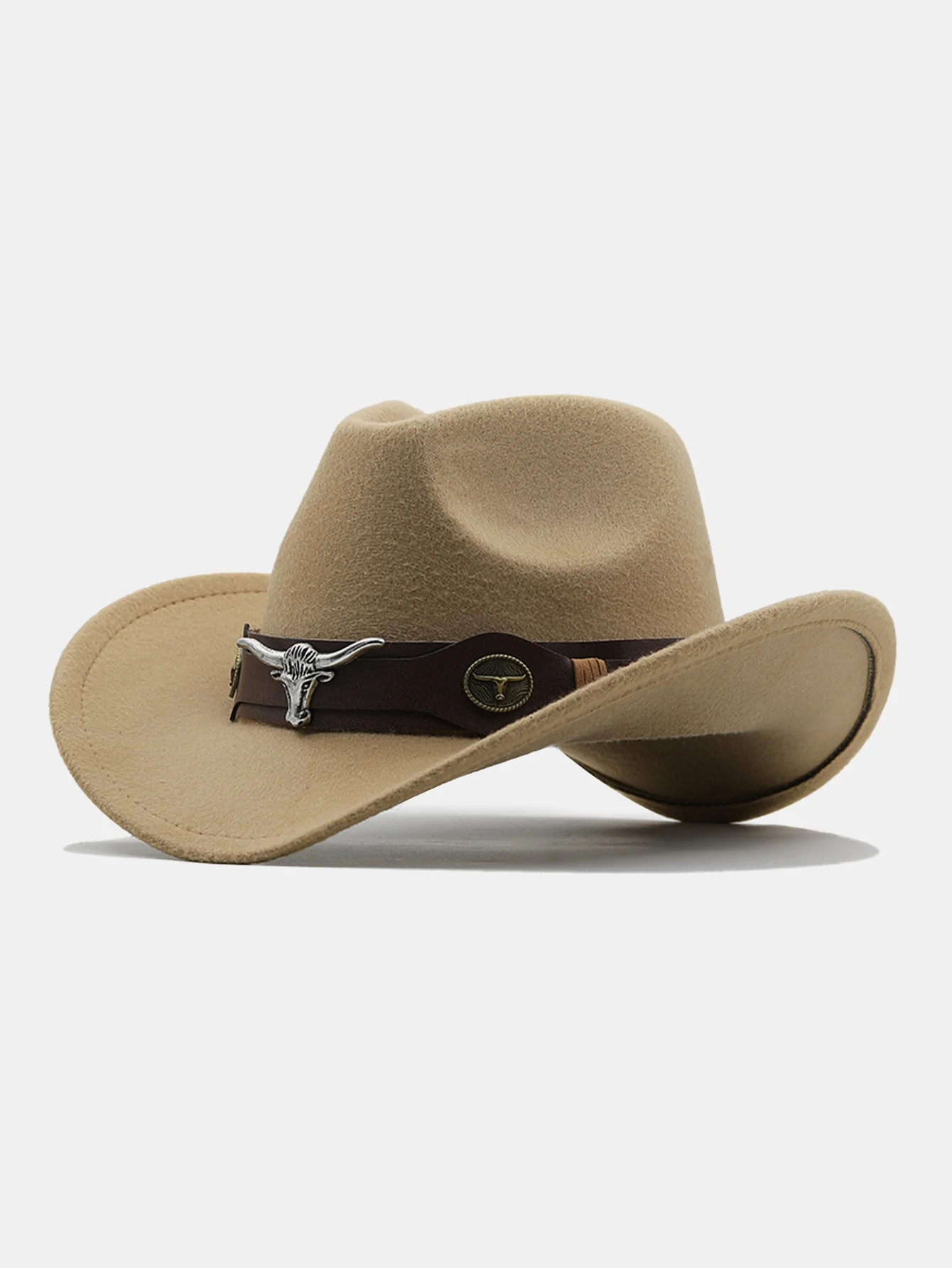 Mit Stier geschmückter Boho-Filz-Cowboyhut - Image 11