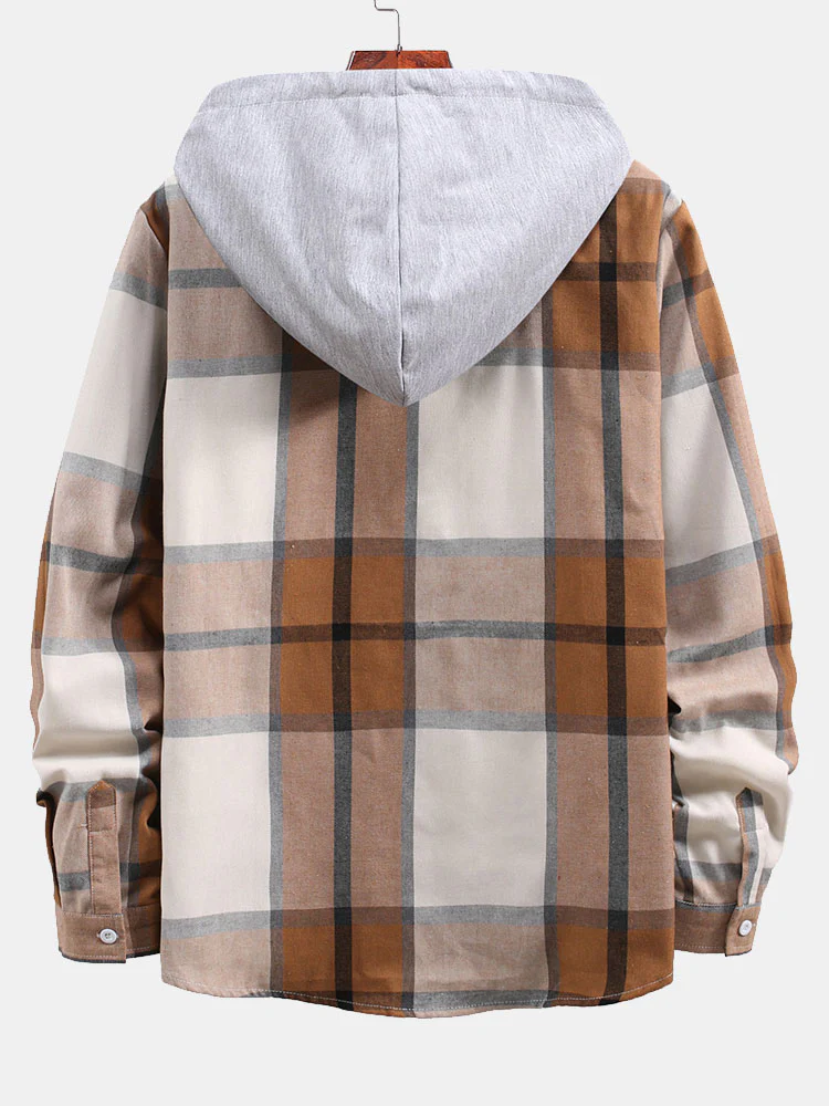Button-Up Kontrast Hoodie Karierte Hemd - Image 2