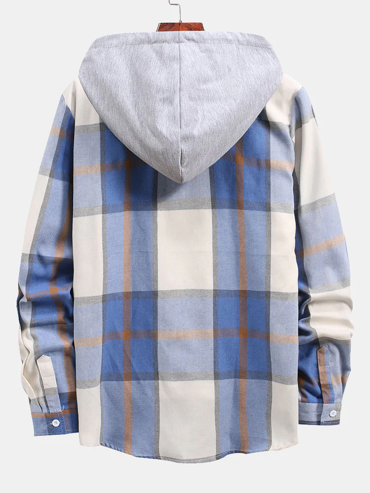 Button-Up Kontrast Hoodie Karierte Hemd - Image 4