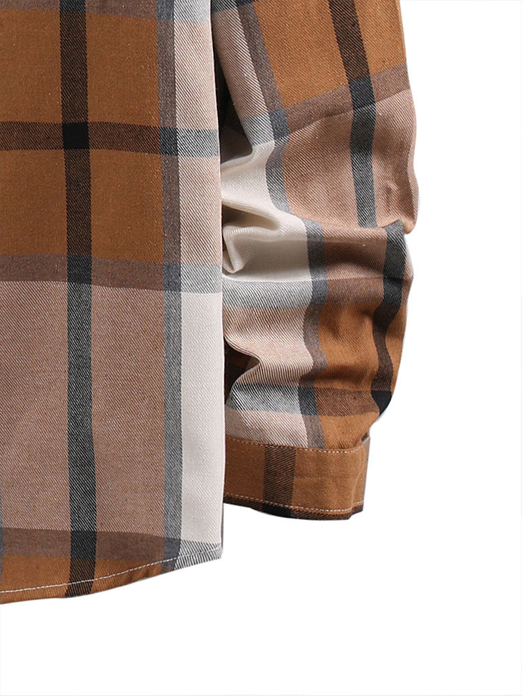 Button-Up Kontrast Hoodie Karierte Hemd - Image 5