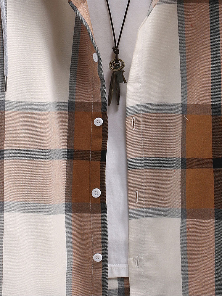 Button-Up Kontrast Hoodie Karierte Hemd - Image 6