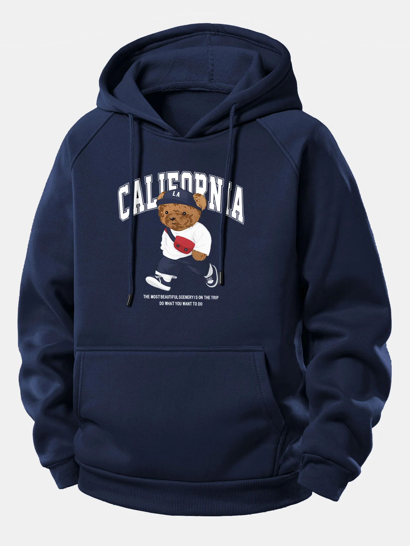 California Bear Print Drawstring Hoodie