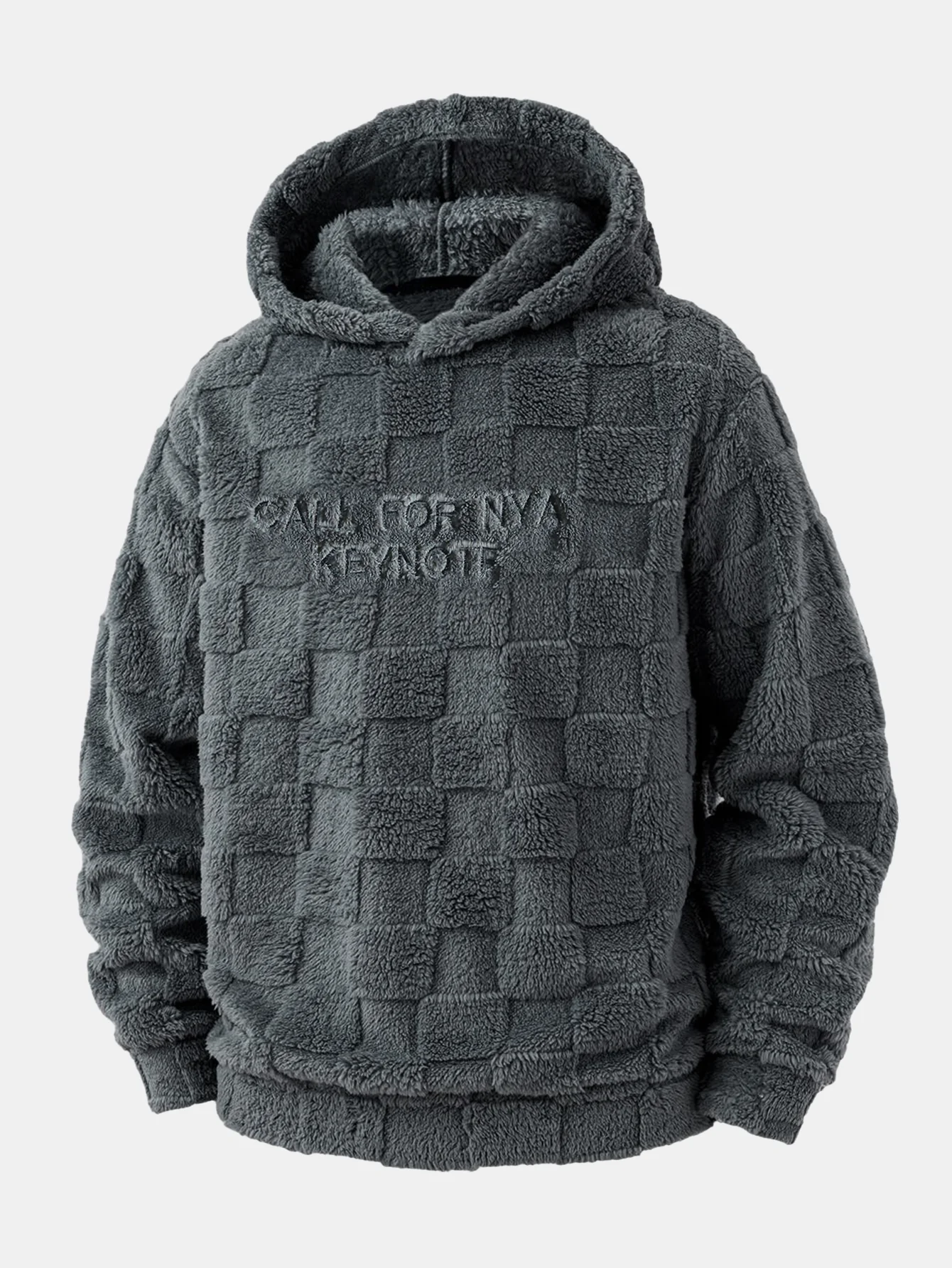 Kalifornien bestickter Teddy-Kapuzenpullover mit Schachbrettmuster - Image 3