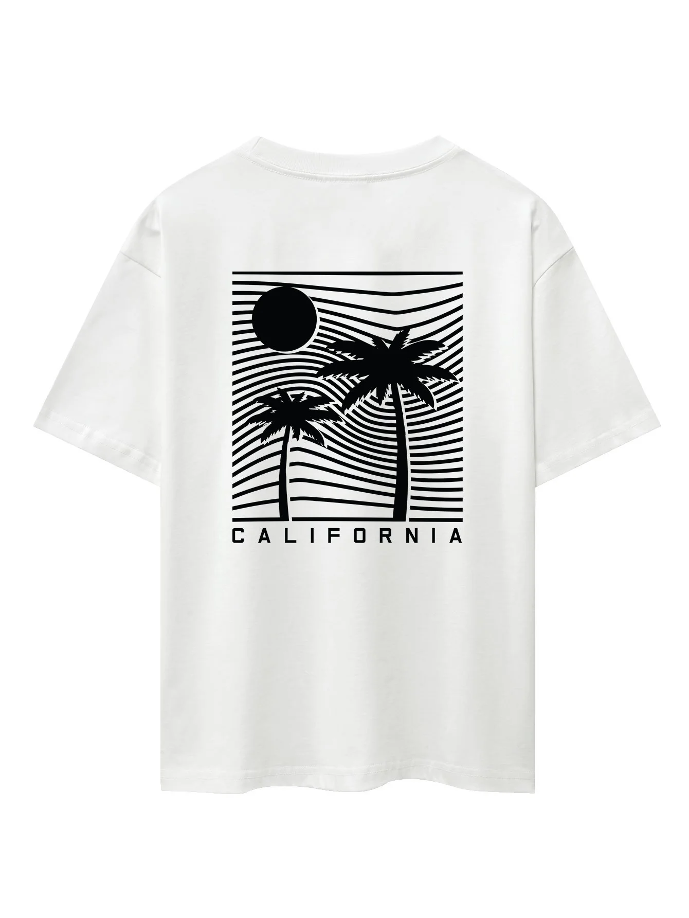 California Palm Tree Back Print Schwergewicht Übergröße T-Shirt