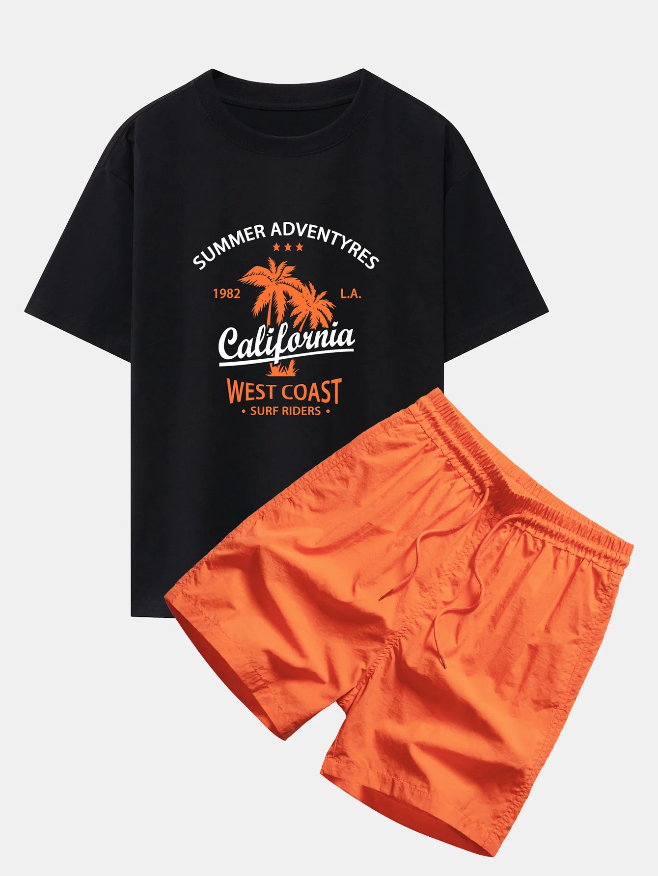 California Palm Tree Print Drop Shoulder Oversize T-Shirt & Herren Mid Length Drawstring Swim Shorts - Image 2