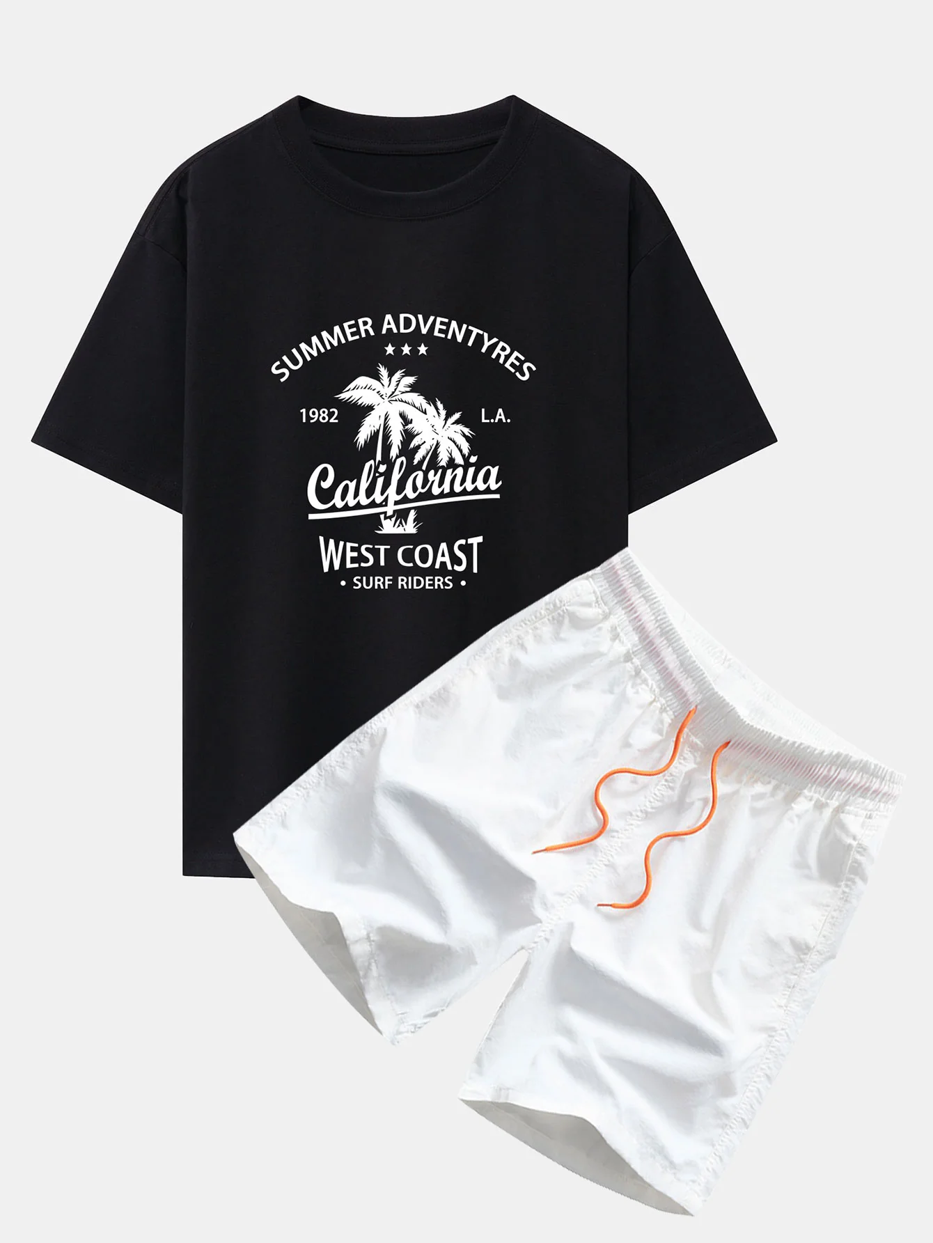 California Palm Tree Print Drop Shoulder Oversize T-Shirt & Herren Mid Length Drawstring Swim Shorts - Image 5