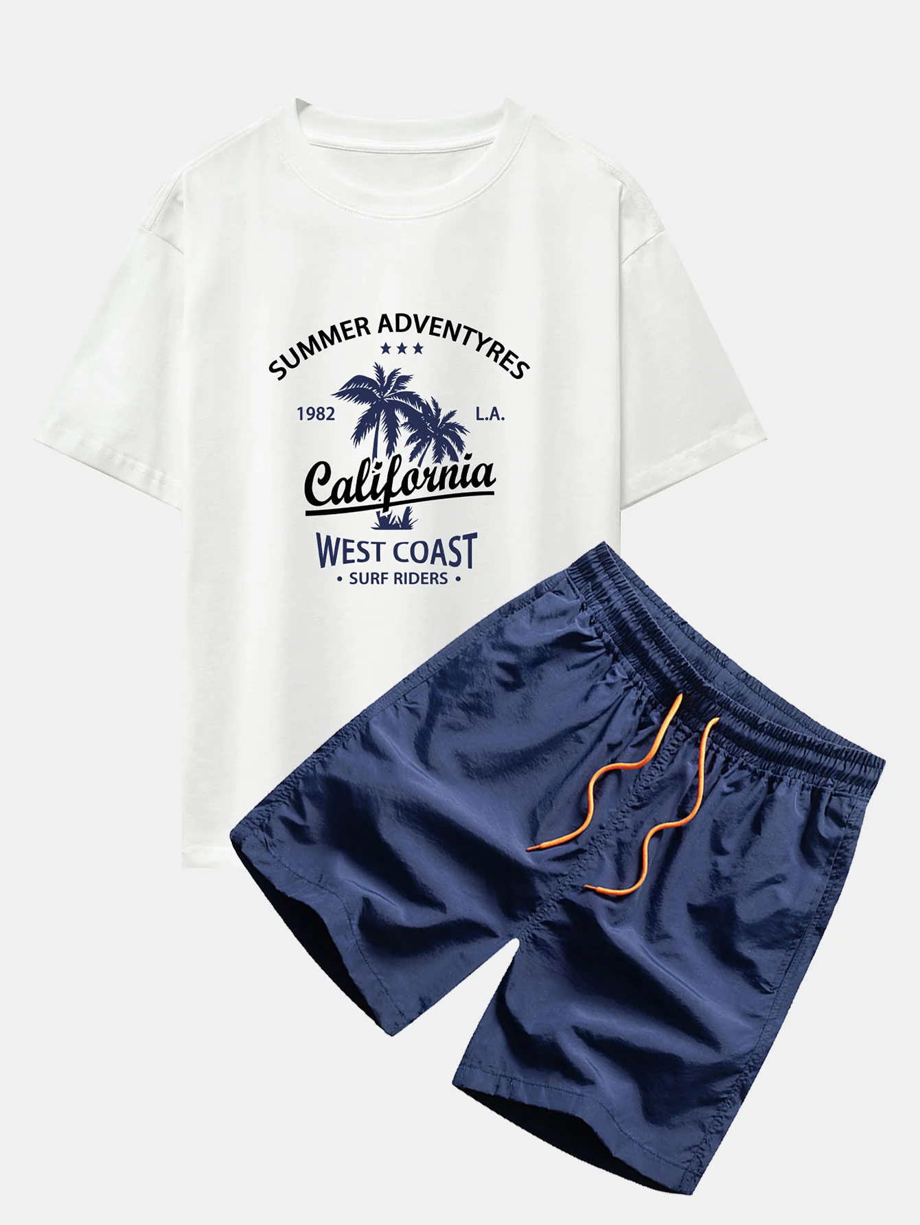 California Palm Tree Print Drop Shoulder Oversize T-Shirt & Herren Mid Length Drawstring Swim Shorts - Image 6