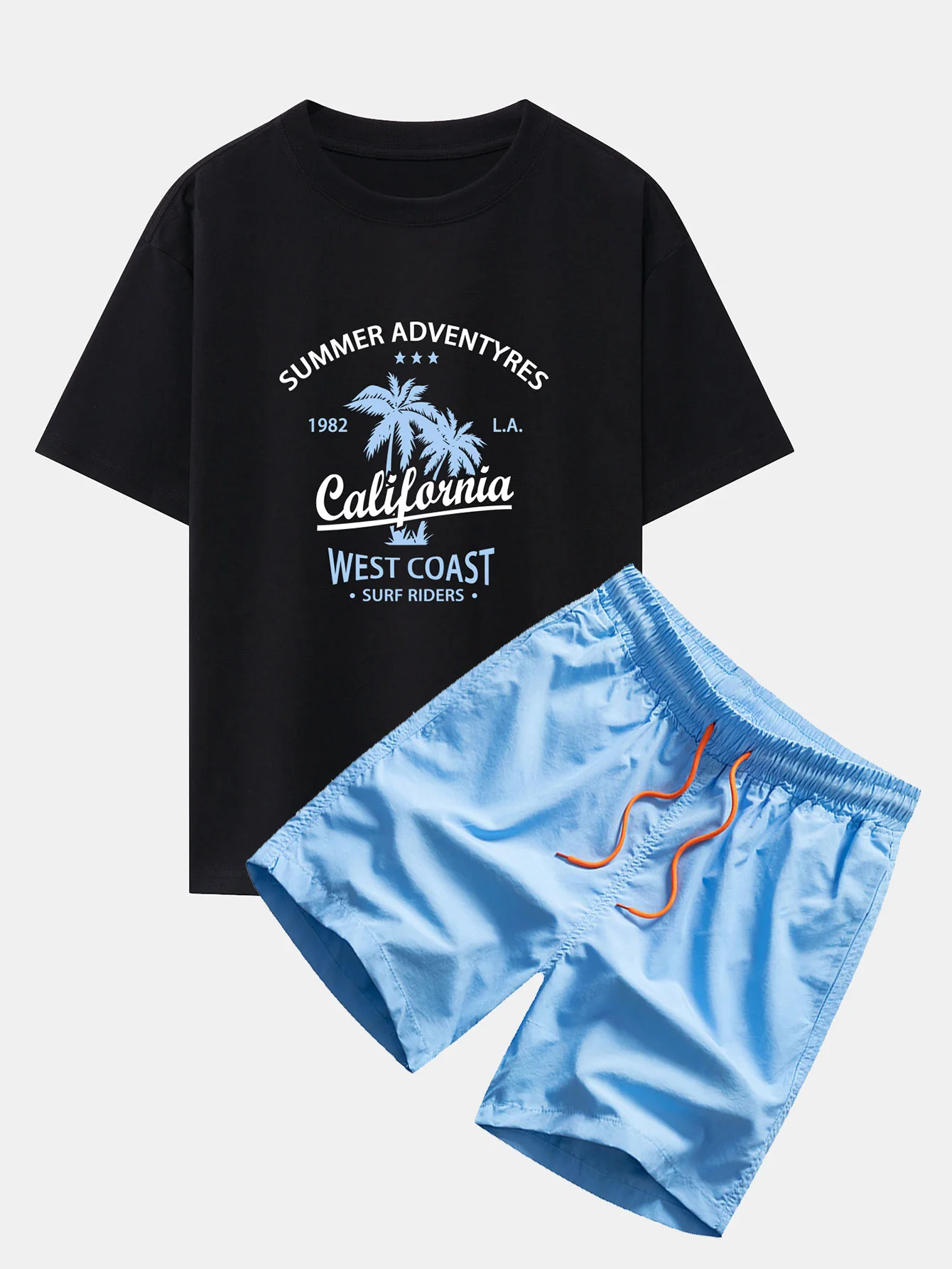 California Palm Tree Print Drop Shoulder Oversize T-Shirt & Herren Mid Length Drawstring Swim Shorts - Image 8