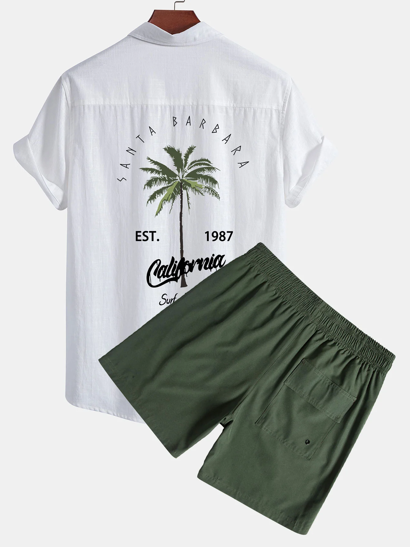 Kalifornisches Palmenbaum-Print Leinenlook Baumwollhemd mit Knöpfen & Badehose - Image 2