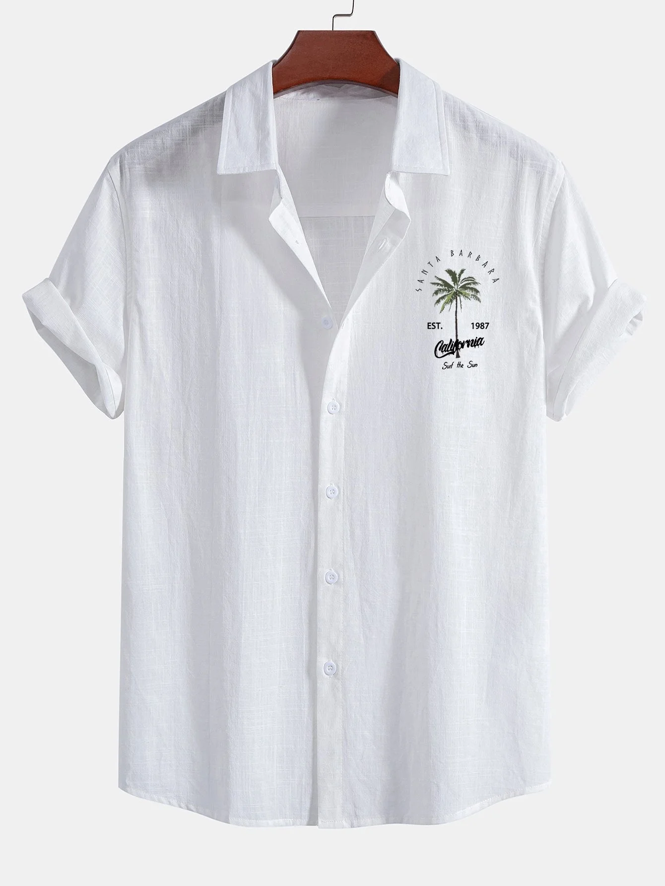 Kalifornisches Palmenbaum-Print Leinenlook Baumwollhemd mit Knöpfen & Badehose - Image 3