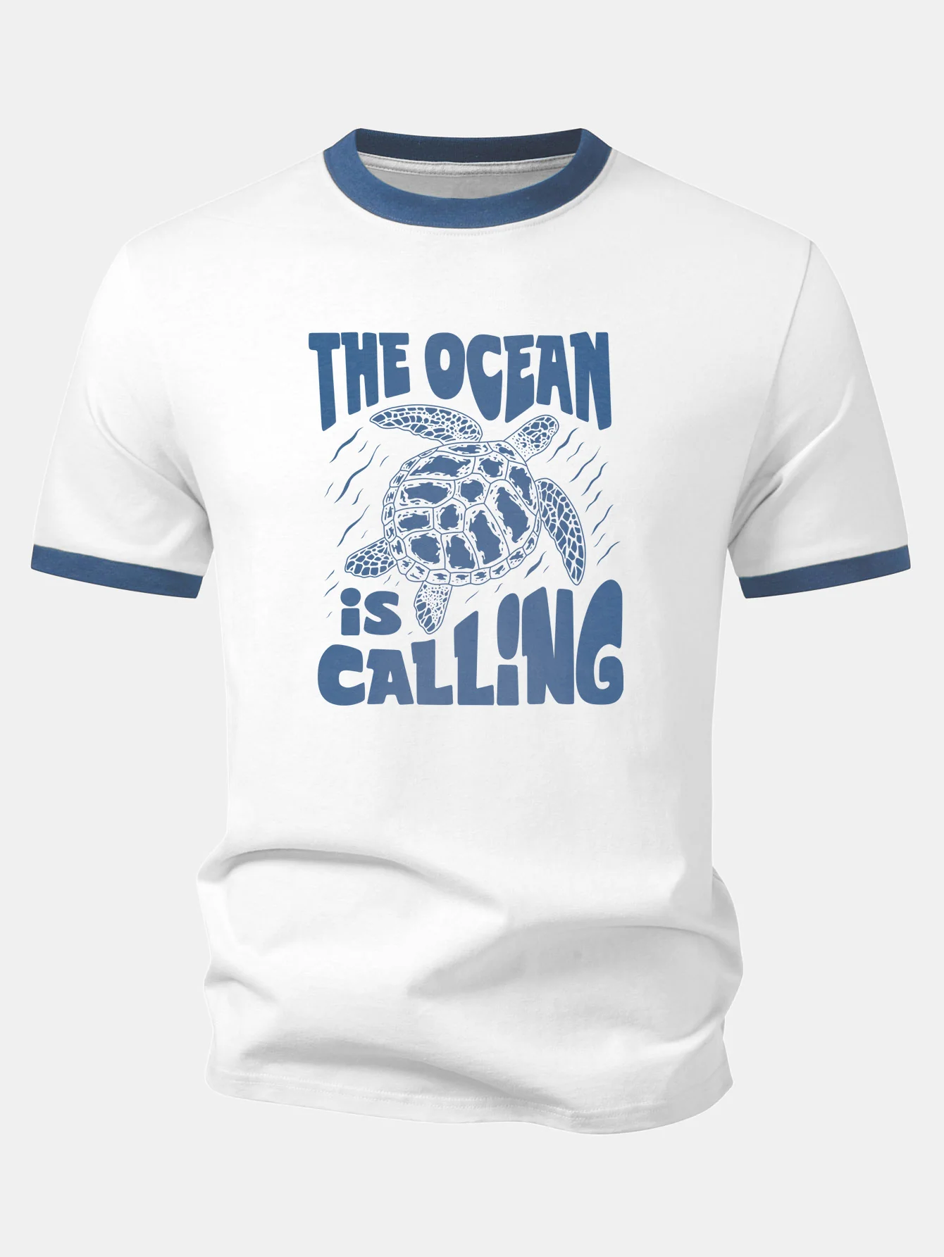 Sea Turtle Print Contrast Ringer T-Shirt