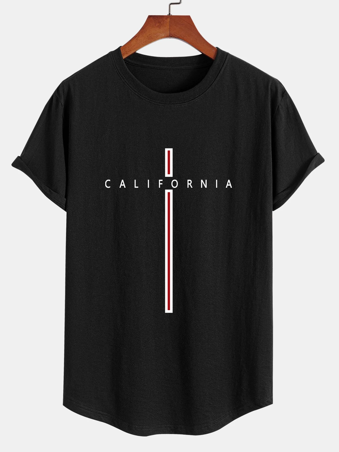 California Streifen Druck Baumwolle Bogen Saum T-Shirt