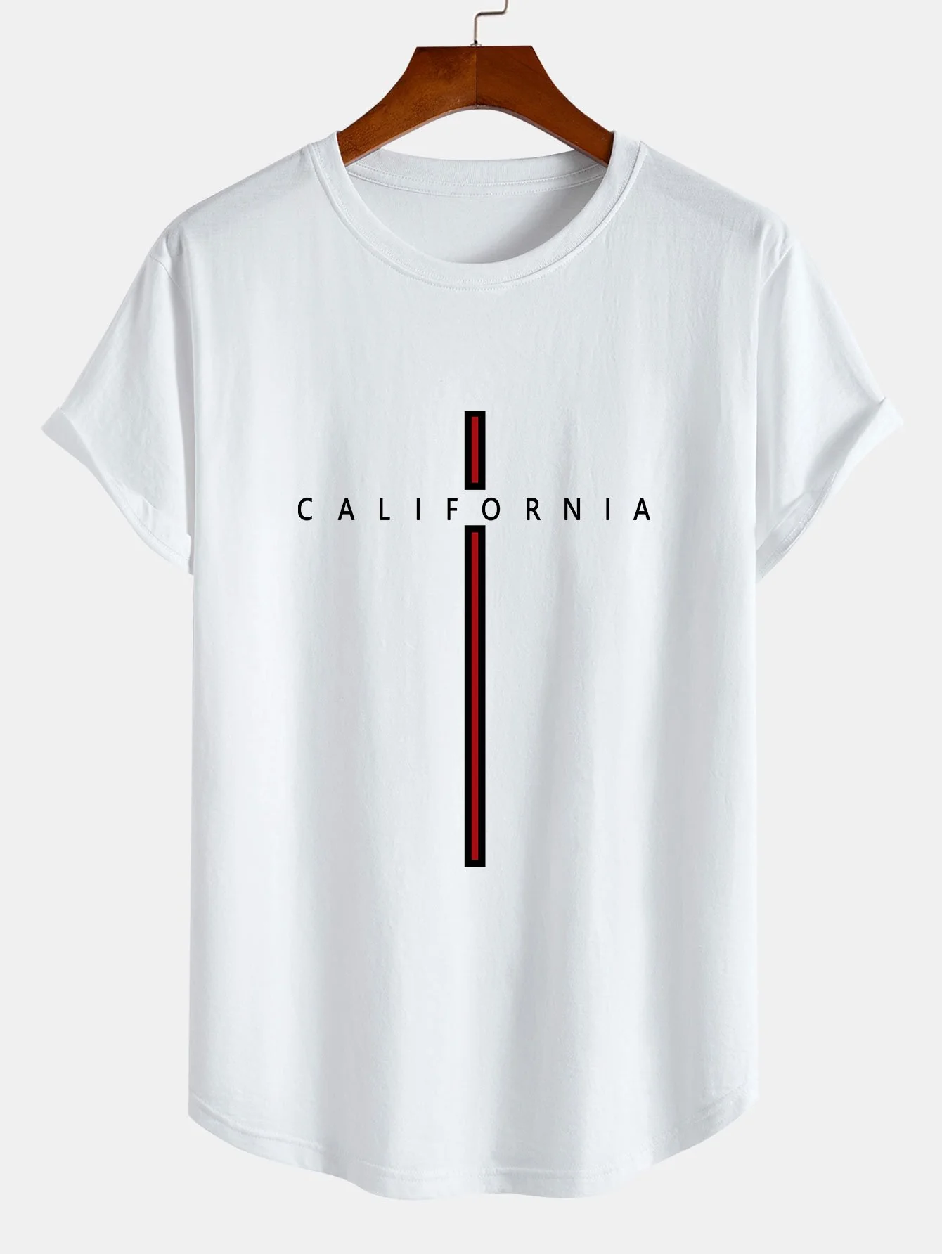 California Streifen Druck Baumwolle Bogen Saum T-Shirt - Image 3