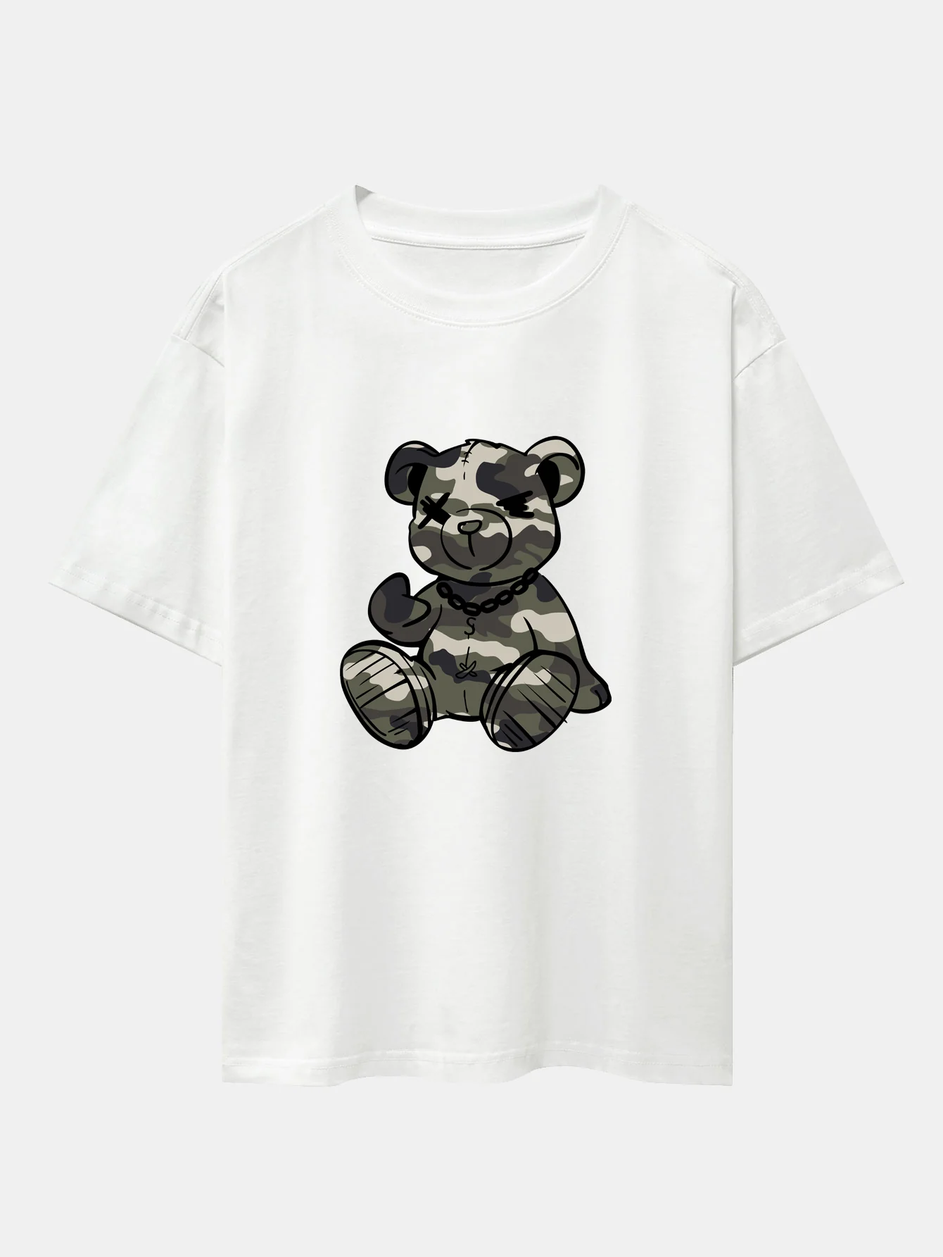 Camouflage Bärenprint Oversize T-Shirt mit überschnittenen Schultern & Kordelzug Cargo Shorts - Image 4
