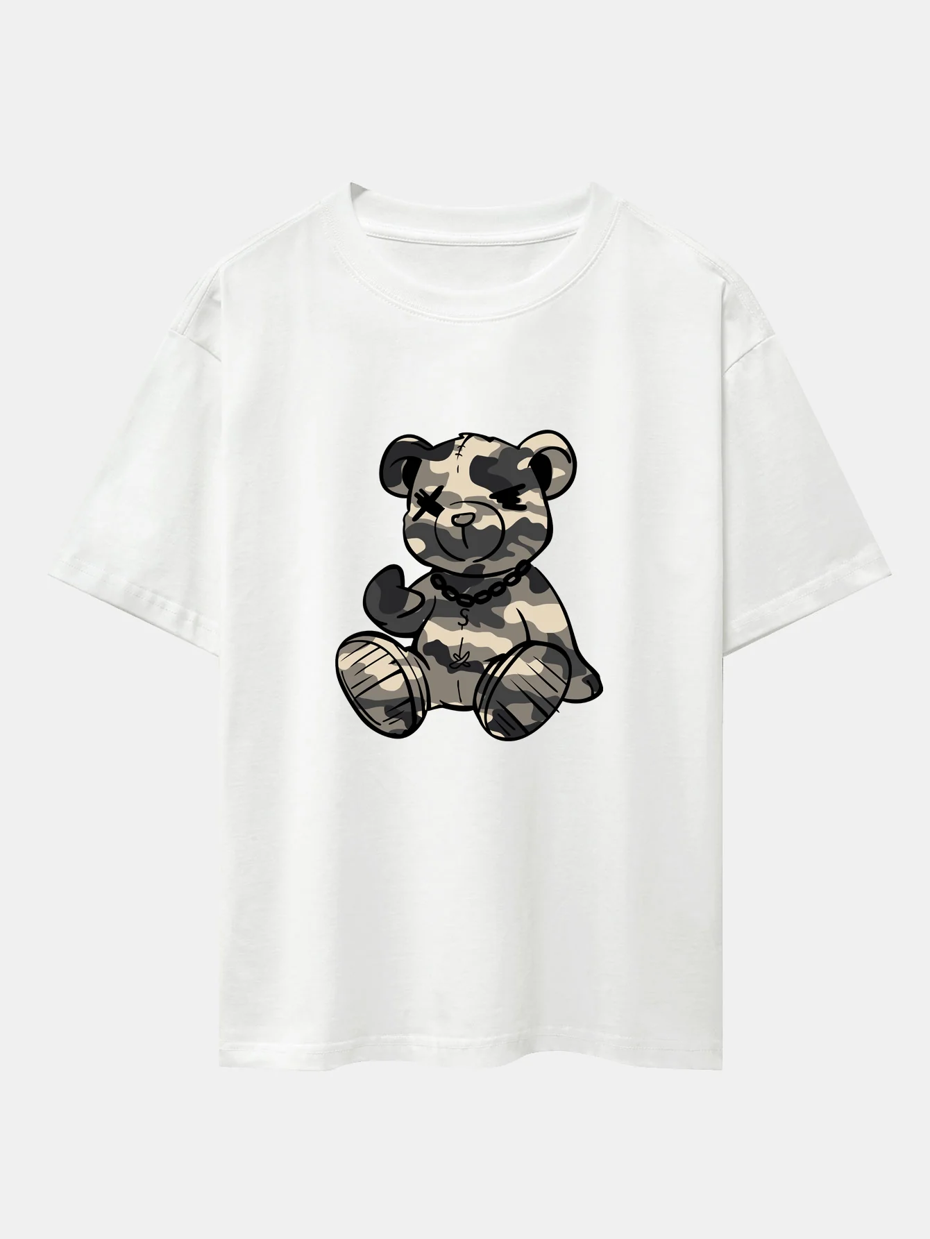 Camouflage Bärenprint Oversize T-Shirt mit überschnittenen Schultern & Kordelzug Cargo Shorts - Image 5