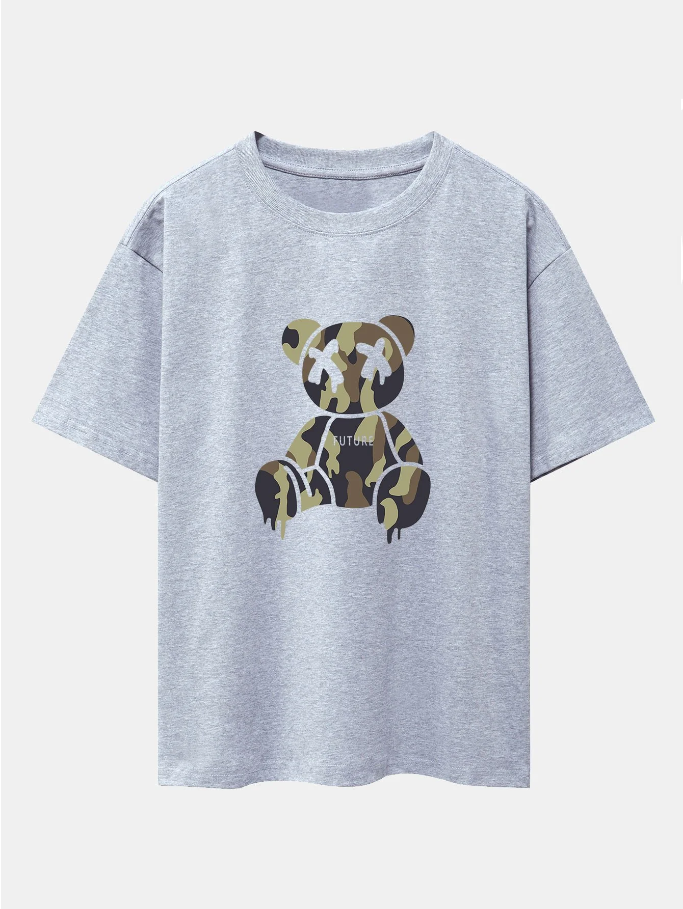 Tarnauflösender Bärenprint Drop Shoulder Oversize T-Shirt - Image 10