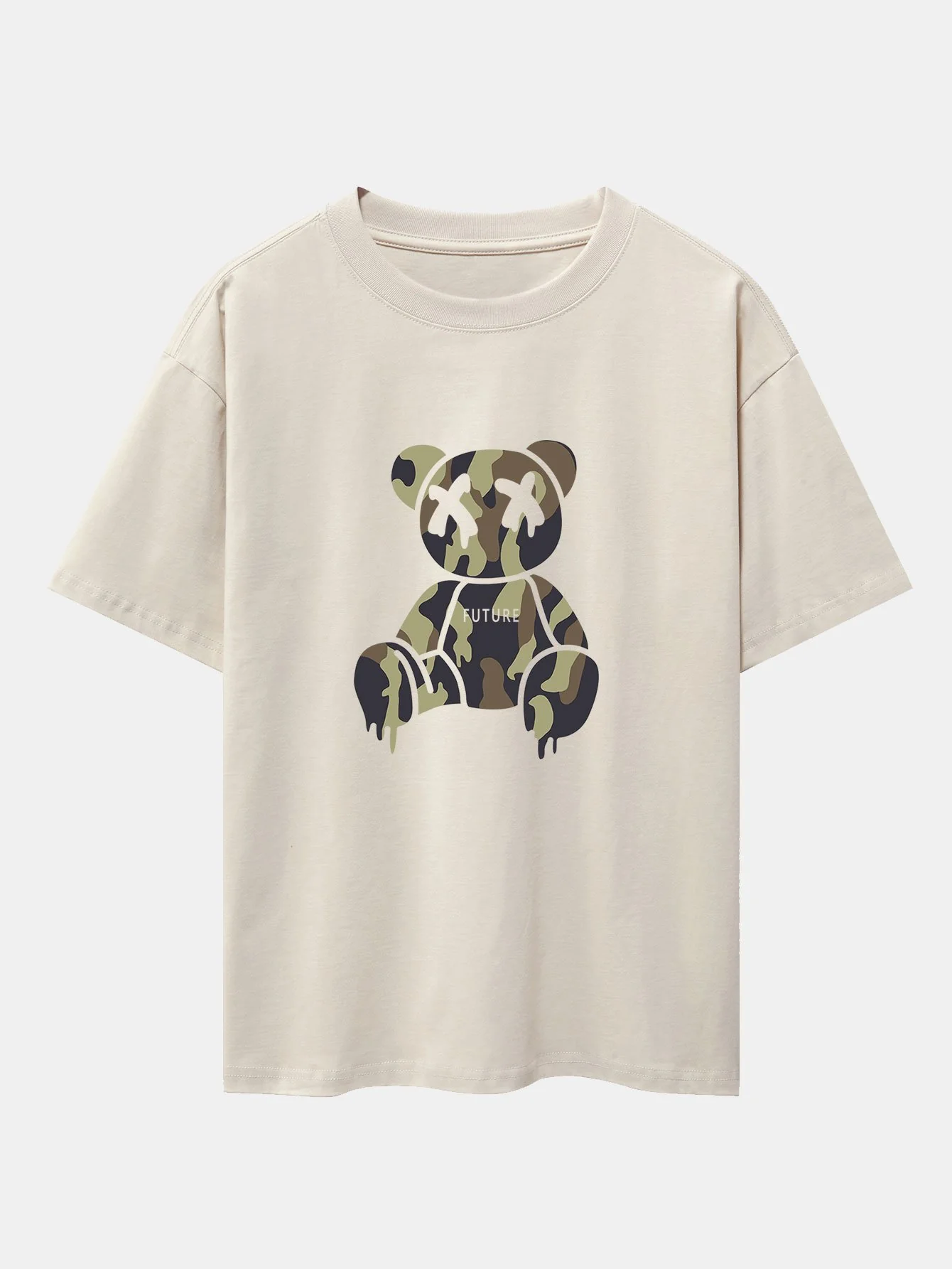 Tarnauflösender Bärenprint Drop Shoulder Oversize T-Shirt - Image 3
