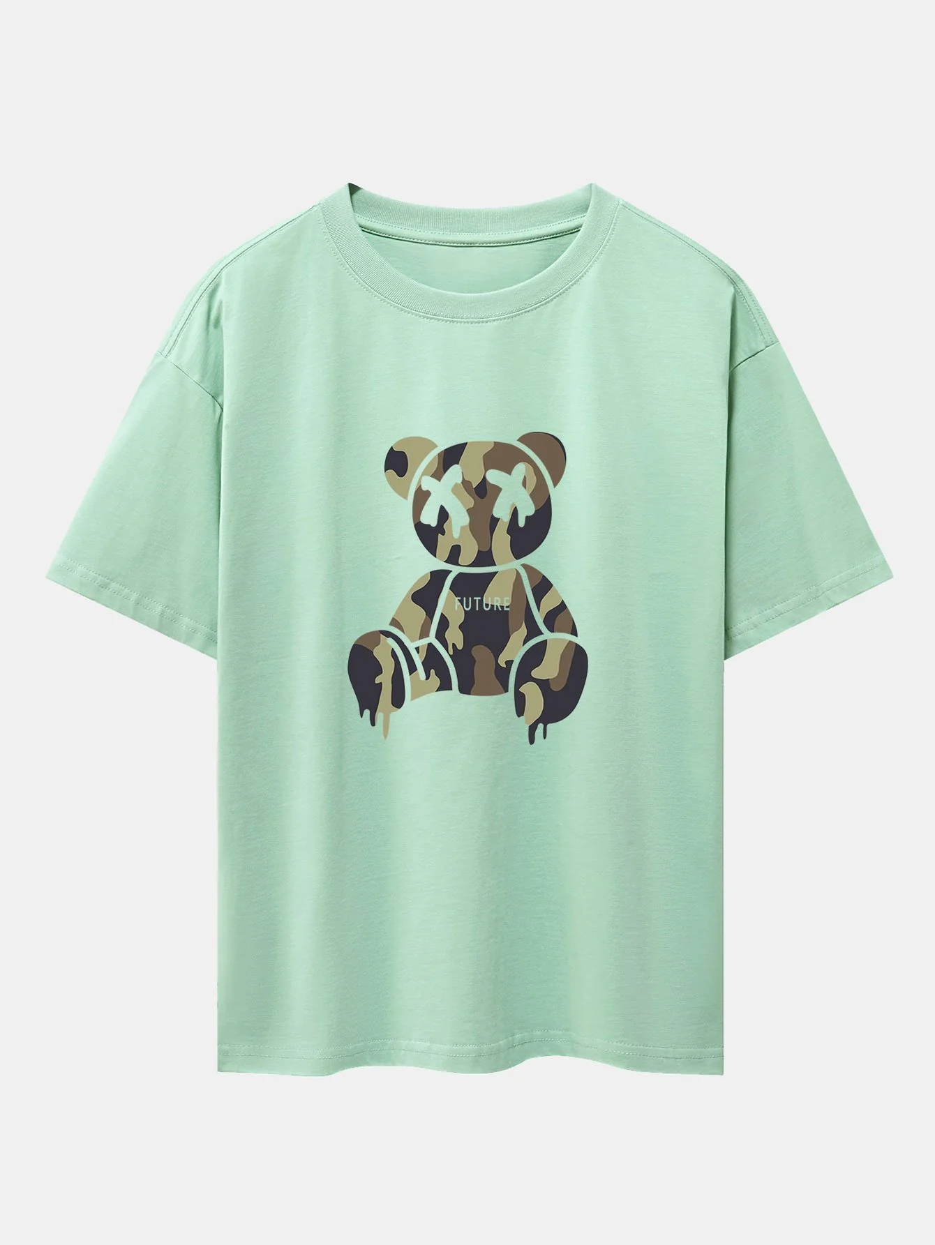 Tarnauflösender Bärenprint Drop Shoulder Oversize T-Shirt - Image 8